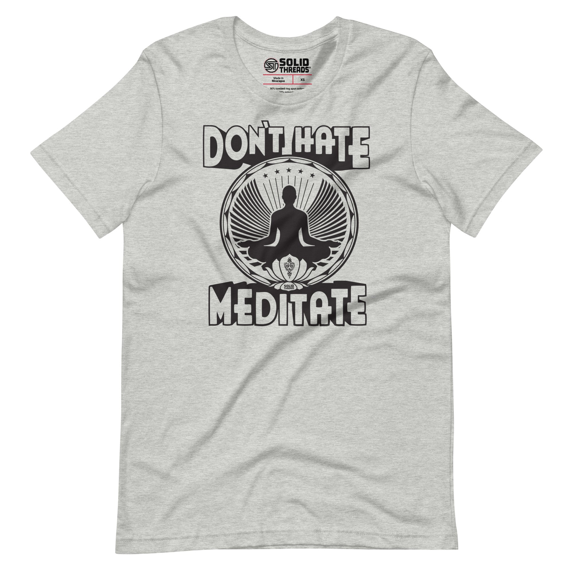 Men's Dont Hate Meditate Cool Soft Style T-Shirt | Vintage Yoga Positivity Tee | Solid Threads