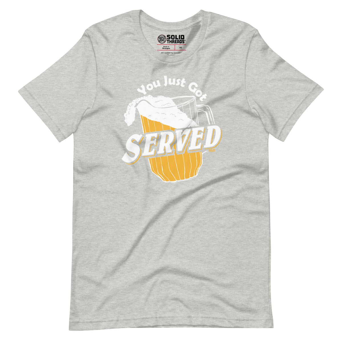 Men&#39;s You Just Got Served Funny Soft Style T-Shirt | Vintage Beer Drinking Tee | Solid Threads