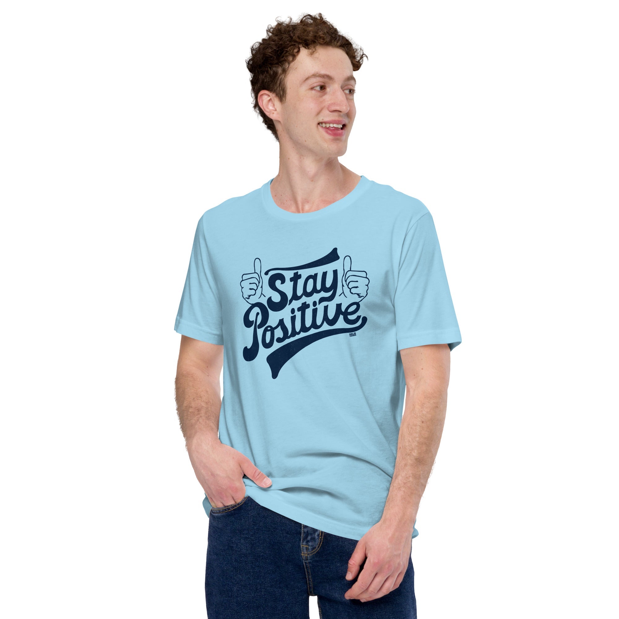 Men's Stay Positive Cool Soft Style T-Shirt | Retro Wholesome Happiness Tee | Solid Threads