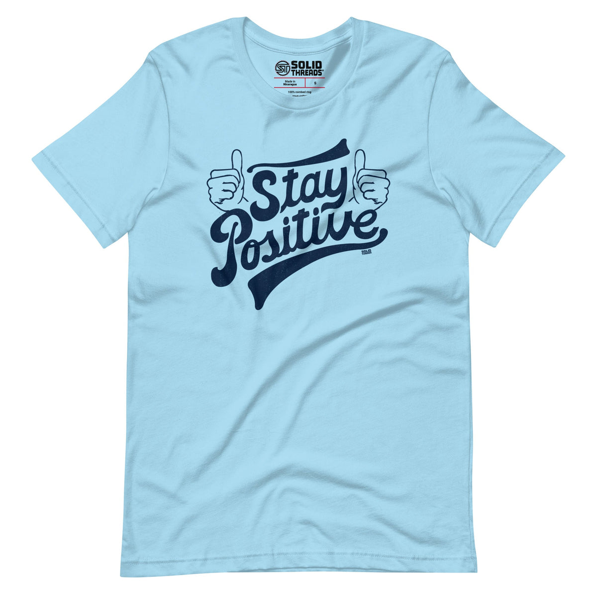 Men&#39;s Stay Positive Cool Soft Style T-Shirt | Retro Wholesome Happiness Tee | Solid Threads