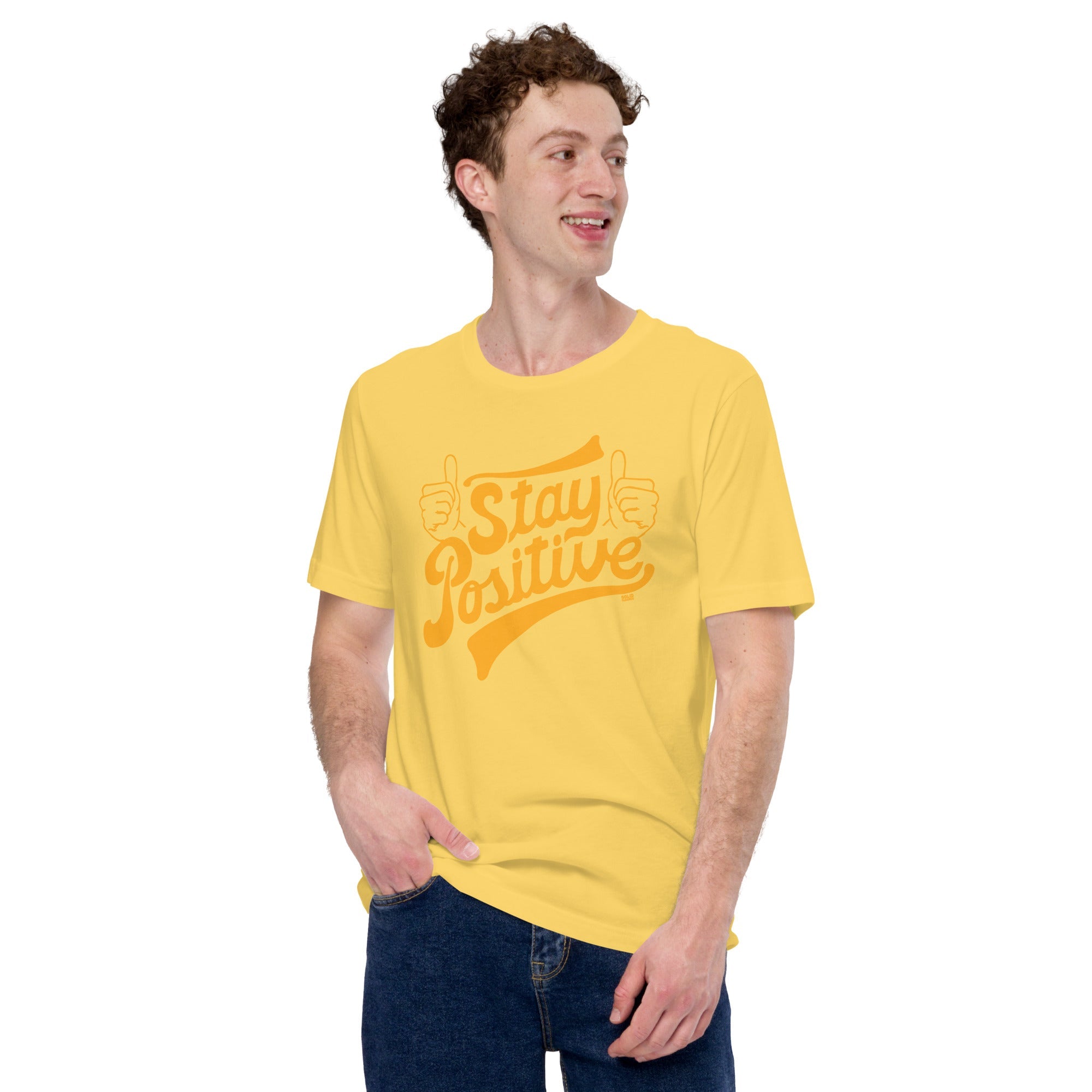 Men's Stay Positive Cool Soft Style T-Shirt | Retro Wholesome Happiness Tee | Solid Threads