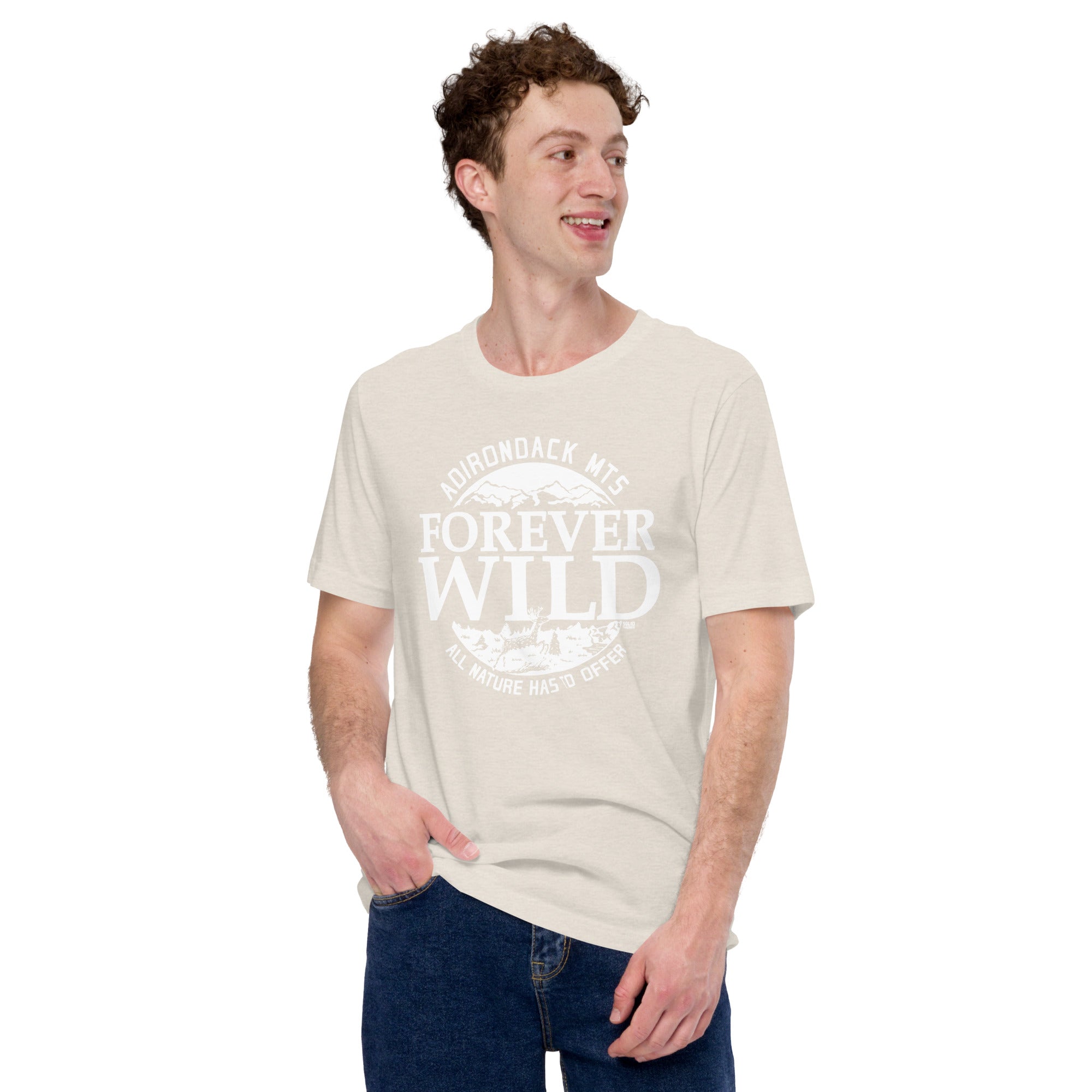 Men's Forever Wild Cool Soft Style T-Shirt | Vintage Adk Mountains Tee | Solid Threads