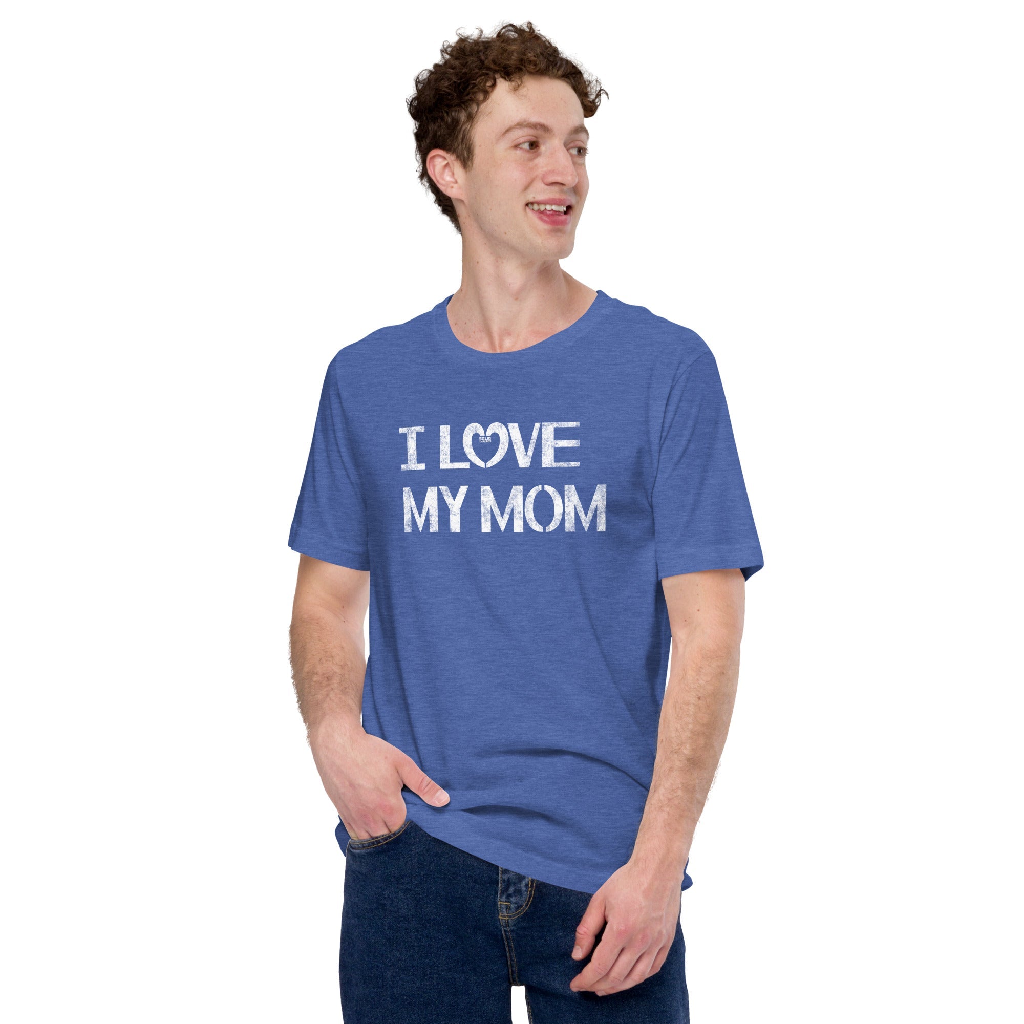 Men's I Love My Mom Cute Soft Style T-Shirt | Vintage New Parent Tee | Solid Threads