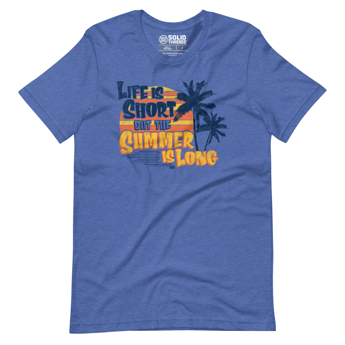 Men&#39;s Life Is Short But The Summer Is Long Cool Soft Style T-Shirt | Vintage Beach Tee | Solid Threads