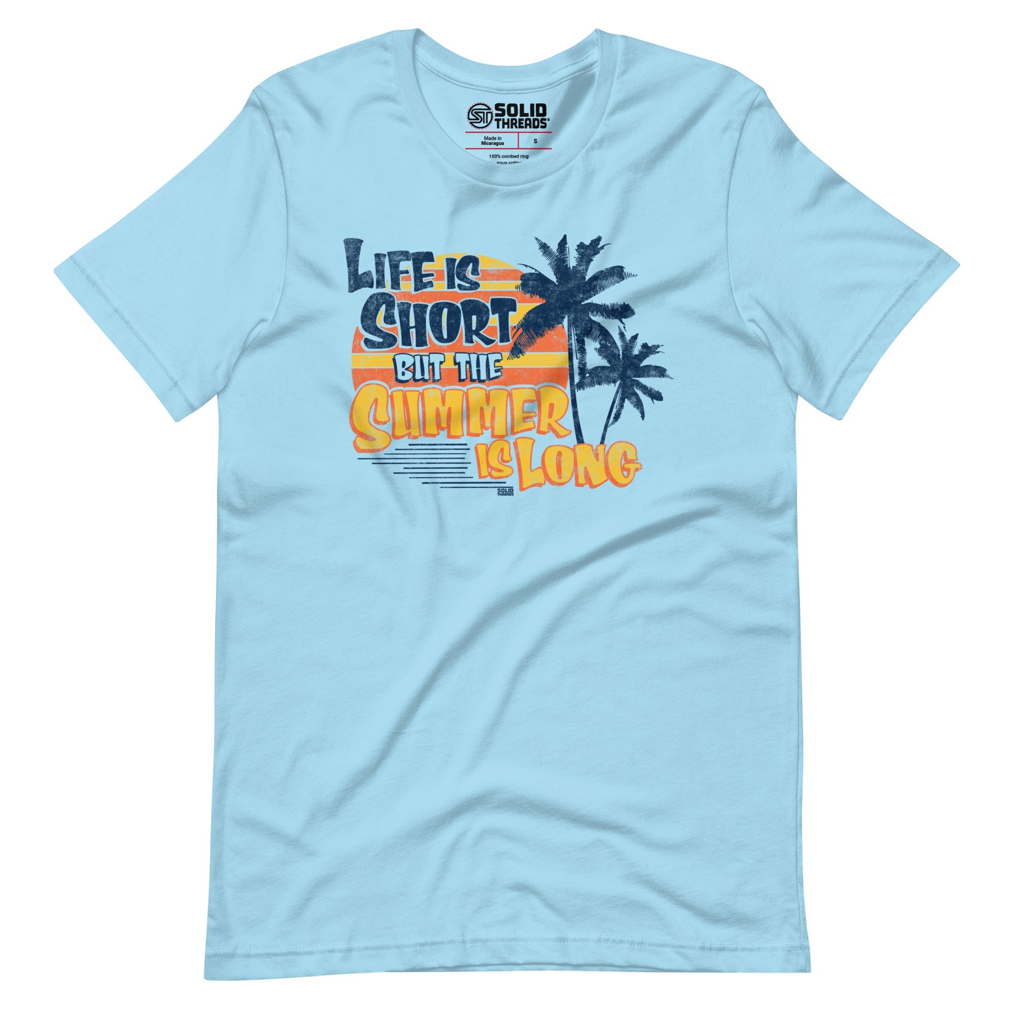 Men's Life Is Short But The Summer Is Long Cool Soft Style T-Shirt | Vintage Beach Tee | Solid Threads