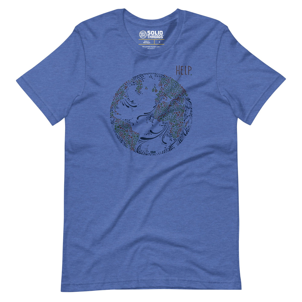 Men&#39;s Earth Help Cool Soft Style T-Shirt | Vintage Environmentalism Advocate Tee | Solid Threads