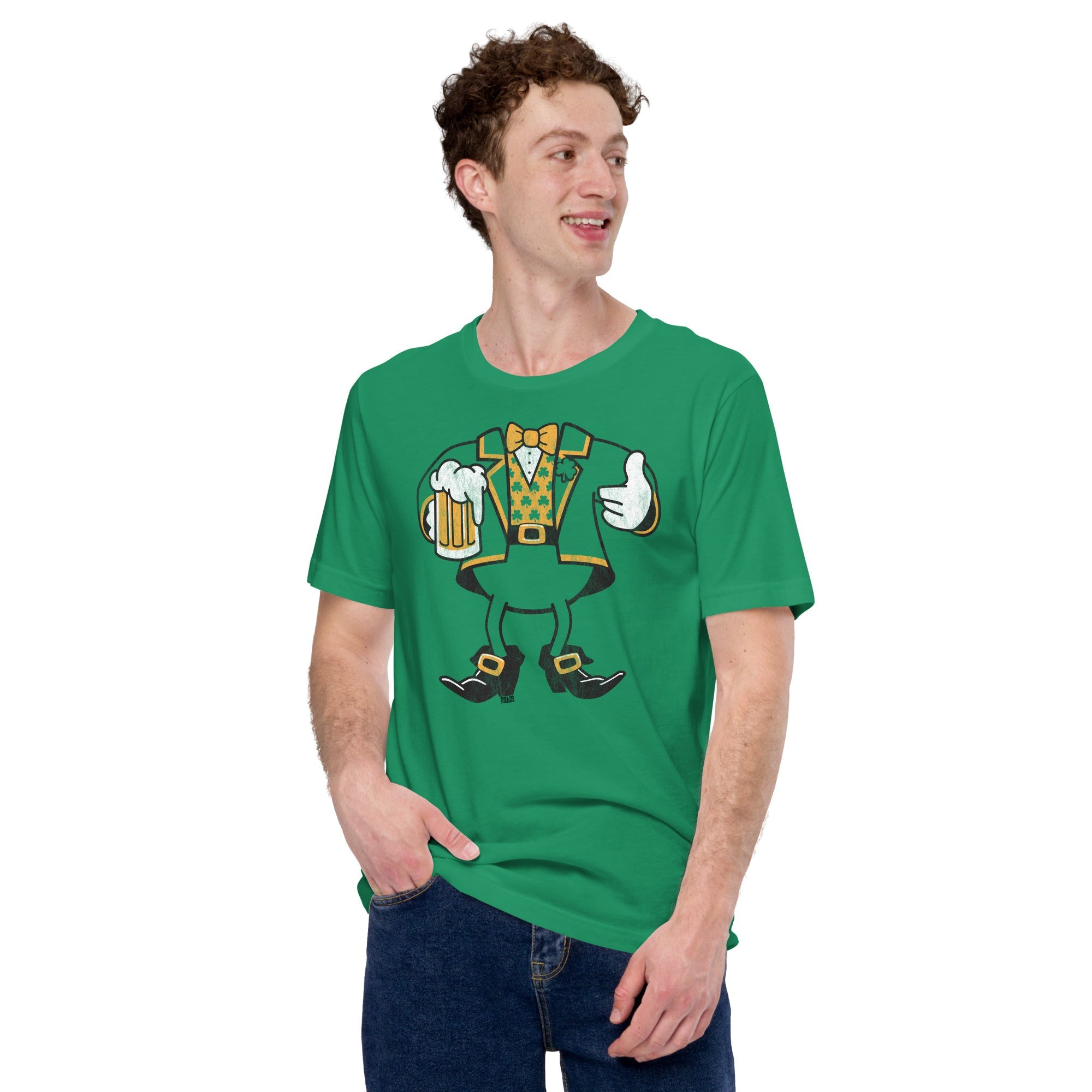 Men's Leprechaun Vintage Inspired T-Shirt | Funny St. Paddy's Soft Style Tee On Model | Solid Threads