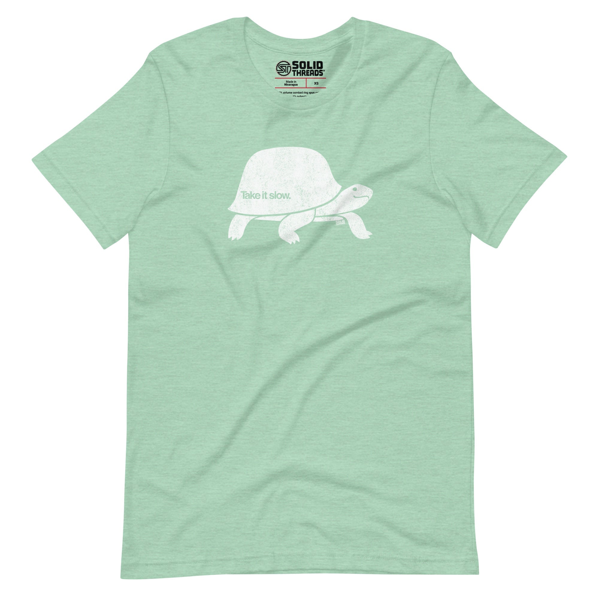 Men's Take It Slow Vintage Soft Style T-Shirt | Cool Turtle Tee On Model | Solid Threads