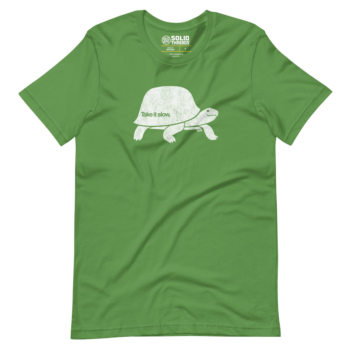 Men&#39;s Take It Slow Vintage Soft Style T-Shirt | Cool Turtle Tee On Model | Solid Threads