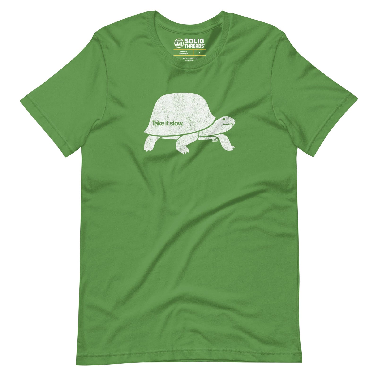 Men's Take It Slow Vintage Soft Style T-Shirt | Cool Turtle Tee On Model | Solid Threads