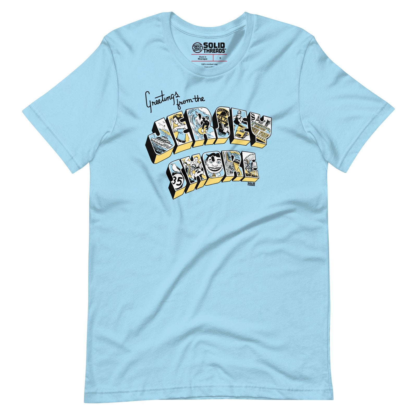 Men's Greetings From The Jersey Shore Cool Soft Style T-Shirt | Vintage Nj Beach Tee | Solid Threads