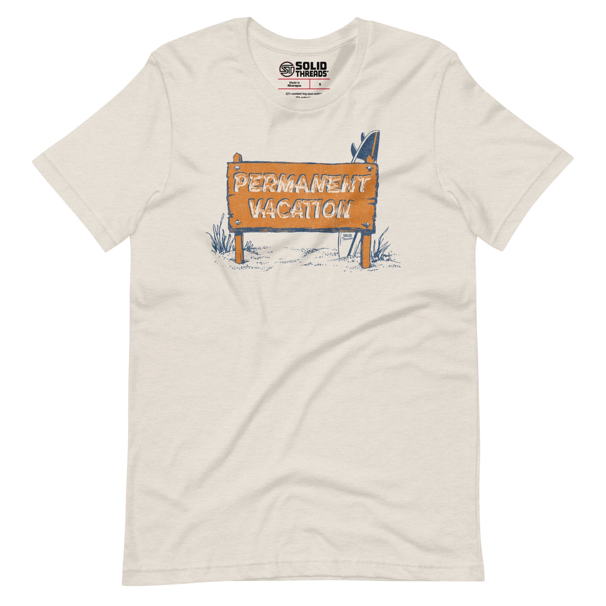 Men's Permanent Vacation Vintage Soft Style T-Shirt | Funny Beach Bum Tee | Solid Threads