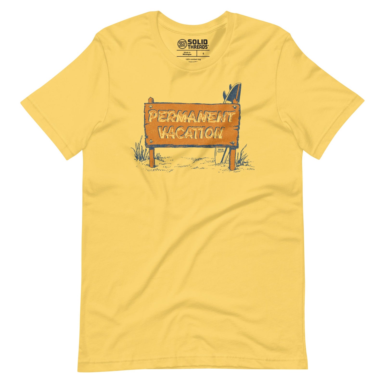 Men's Permanent Vacation Vintage Soft Style T-Shirt | Funny Beach Bum Tee | Solid Threads