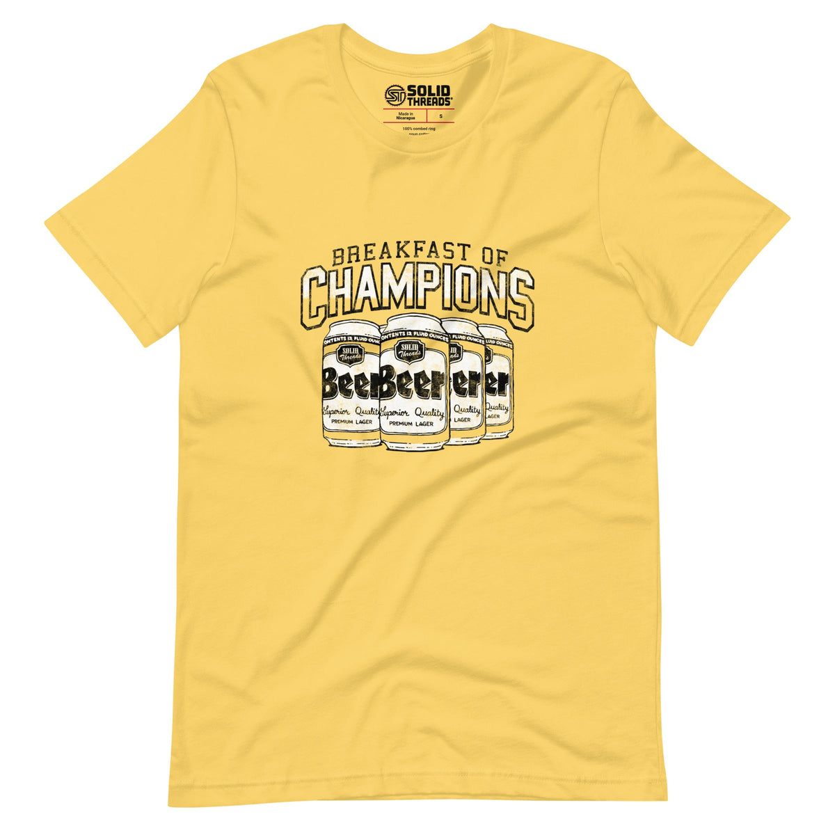 Men&#39;s Breakfast Of Champions Vintage Soft Style T-Shirt | Funny Drinking Tee | Solid Threads