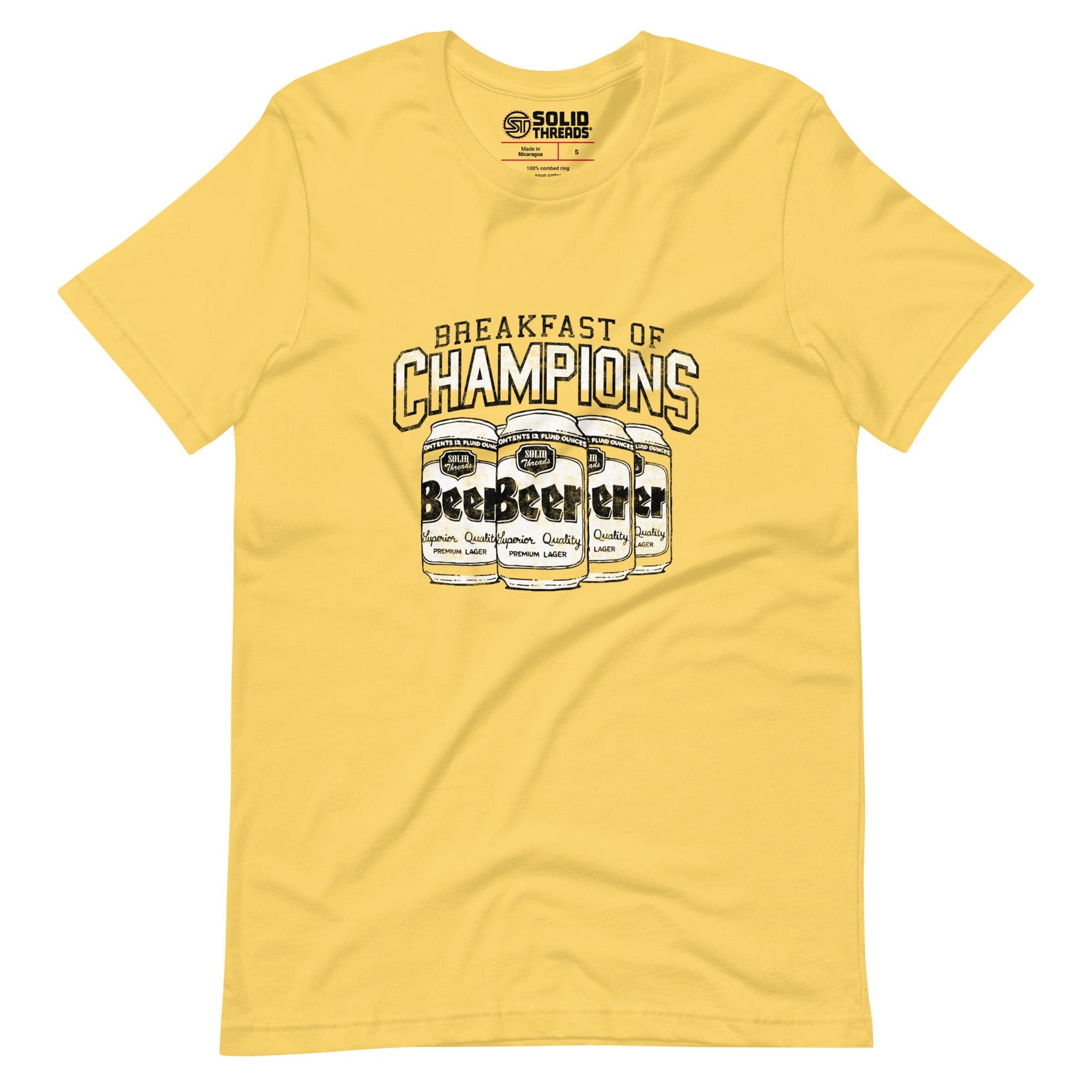 Men's Breakfast Of Champions Vintage Soft Style T-Shirt | Funny Drinking Tee | Solid Threads