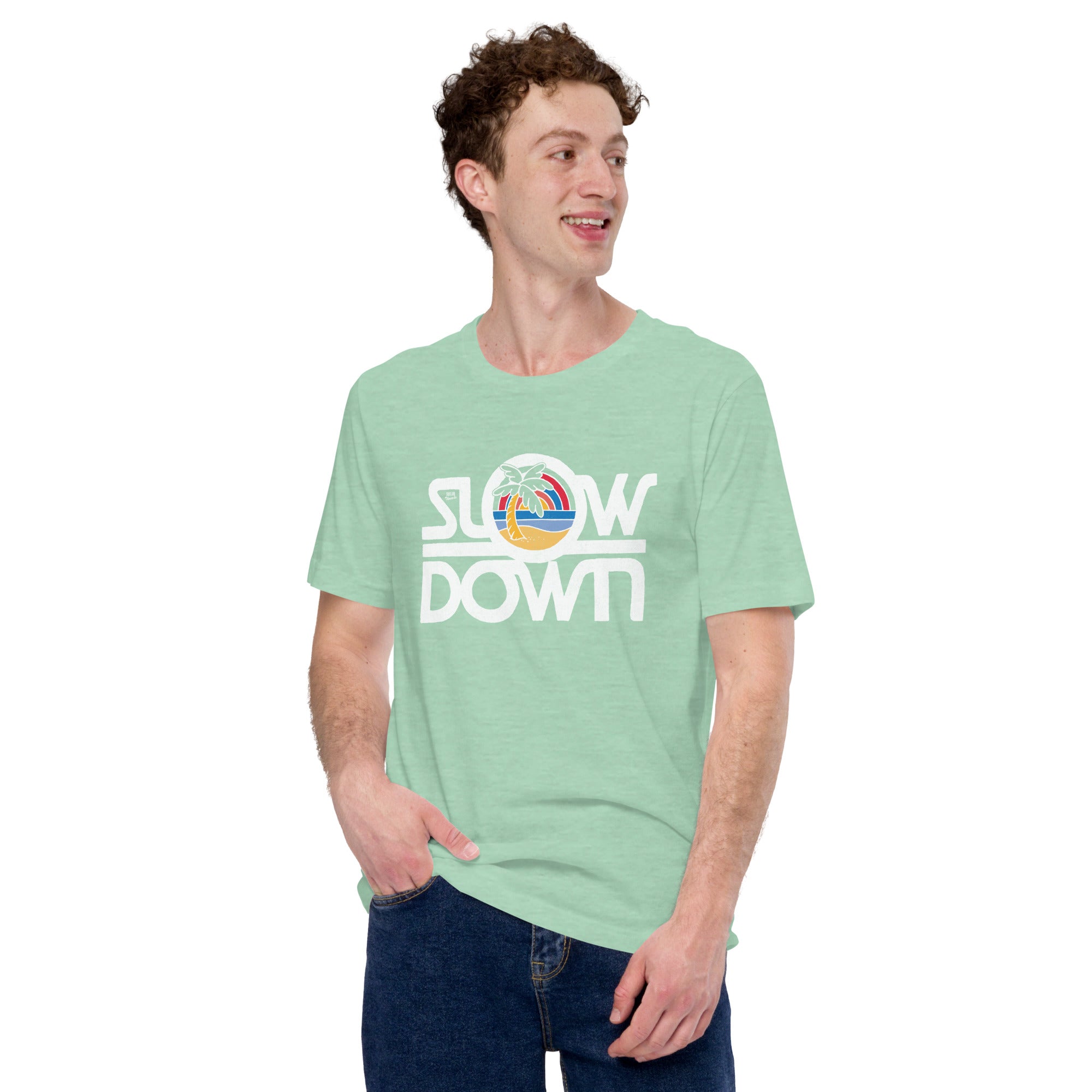 Men's Slow Down Vintage Soft Style T-Shirt | Cool Tropical Beach Tee | Solid Threads