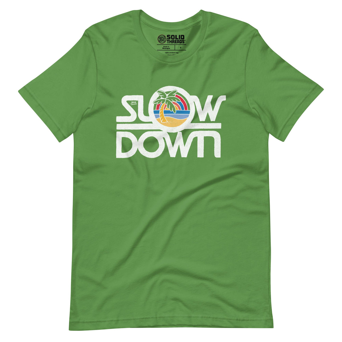 Men&#39;s Slow Down Vintage Soft Style T-Shirt | Cool Tropical Beach Tee | Solid Threads