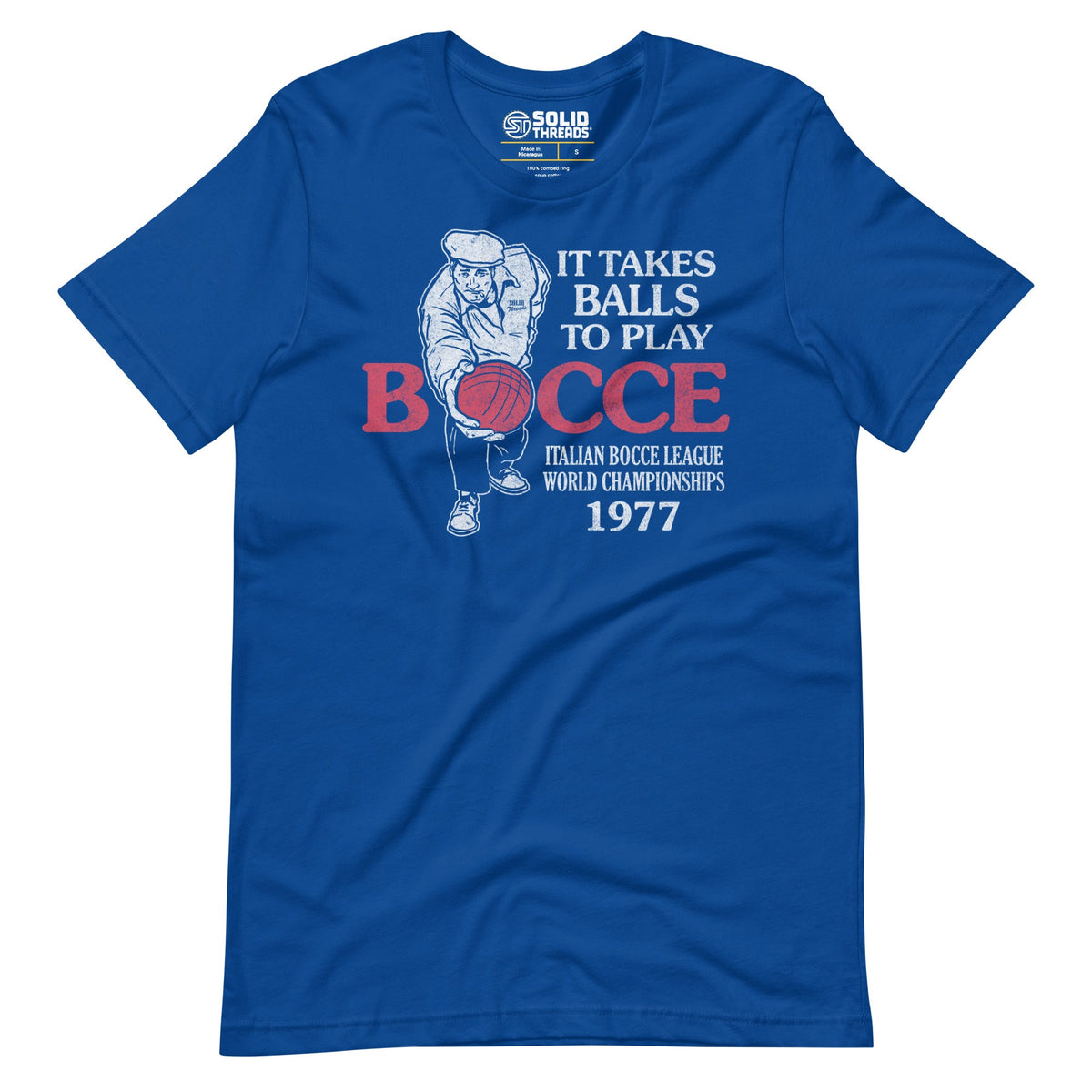 Men&#39;s It Takes Balls To Play Bocce Funny Soft Style T-Shirt | Vintage Sports Tee | Solid Threads