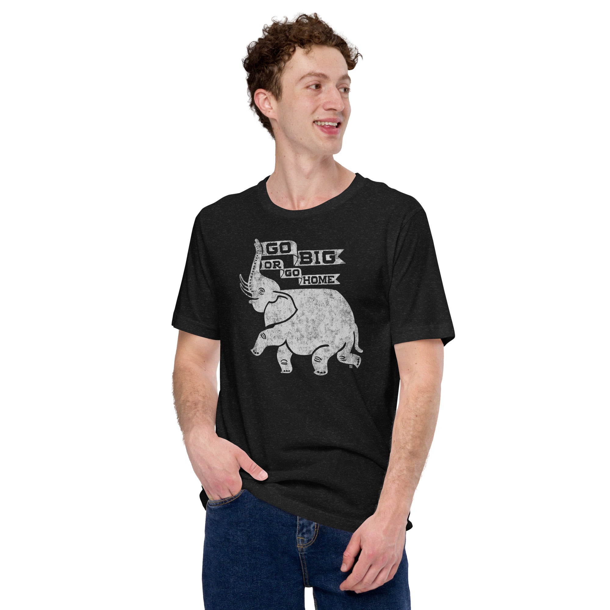 Men's Go Big Or Go Home Vintage Soft Style T-Shirt | Funny Elephant Tee | Solid Threads