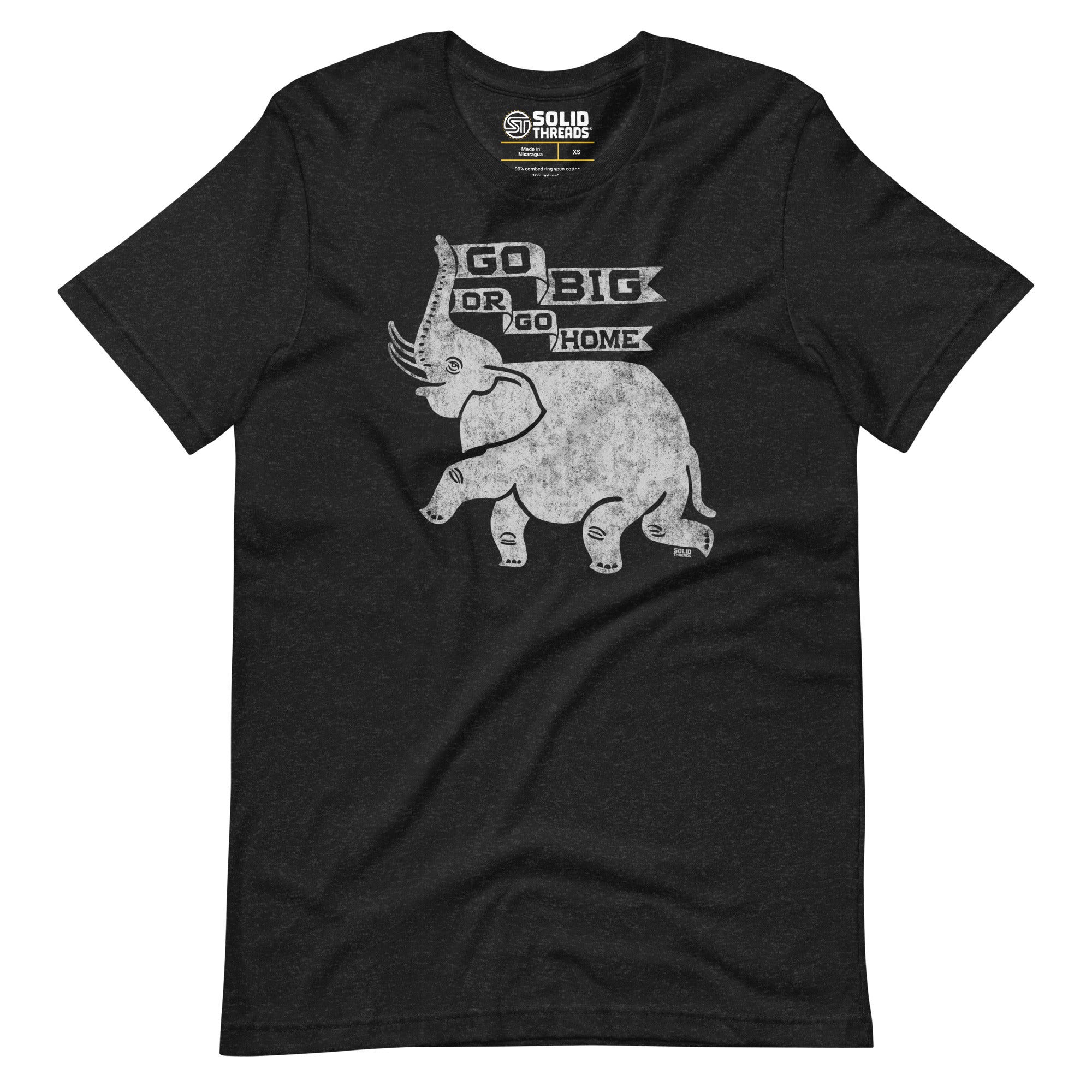 Men's Go Big Or Go Home Vintage Soft Style T-Shirt | Funny Elephant Tee | Solid Threads