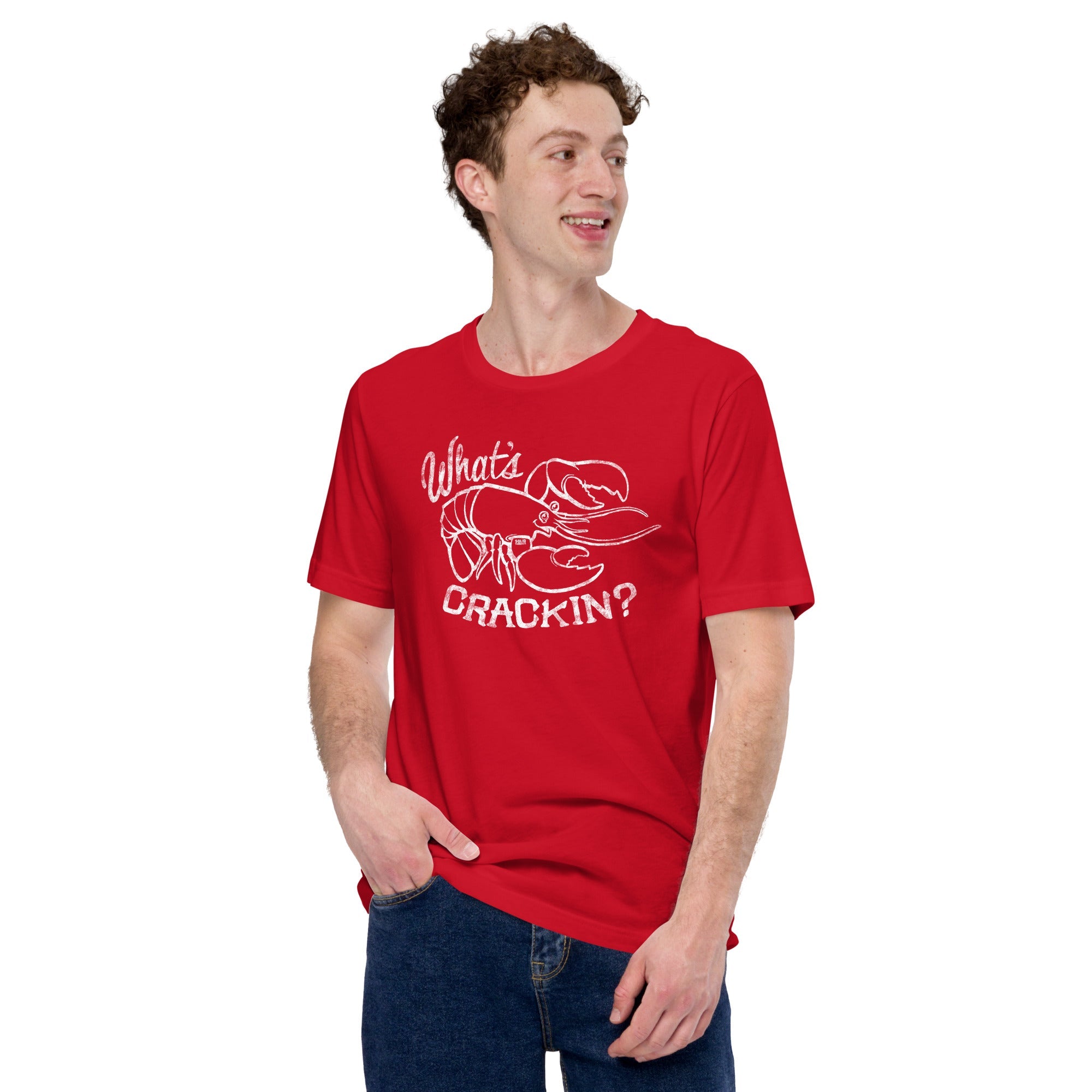 Men's Whats Crackin Funny Soft Style T-Shirt | Vintage Crawfish Tee | Solid Threads