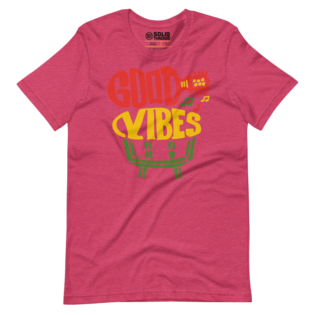 Men&#39;s Good Vibes Cool Soft Style T-Shirt | Vintage Music Festival Tee | Solid Threads