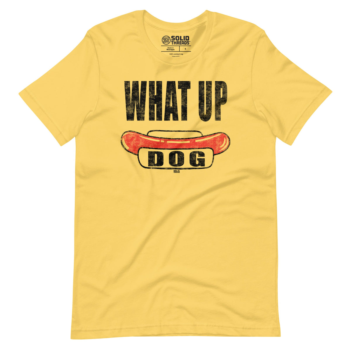 Men&#39;s What Up Dog Vintage Soft Style T-Shirt | Funny Barbecue Food Tee | Solid Threads