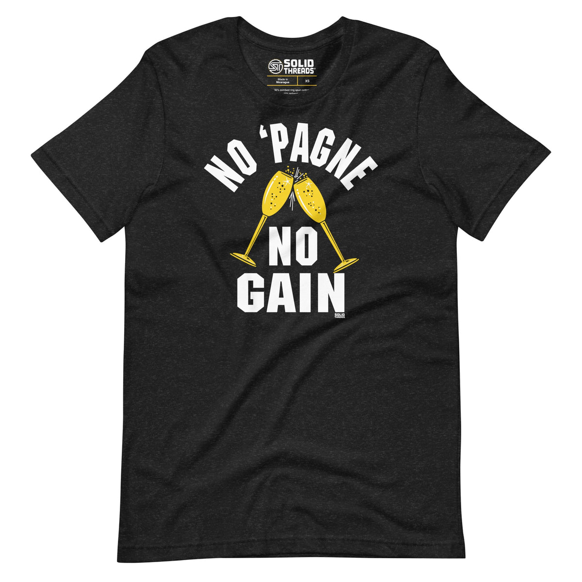 Men&#39;s No Pagne No Gain Vintage Soft Style T-Shirt | Funny Champagne Tee | Solid Threads