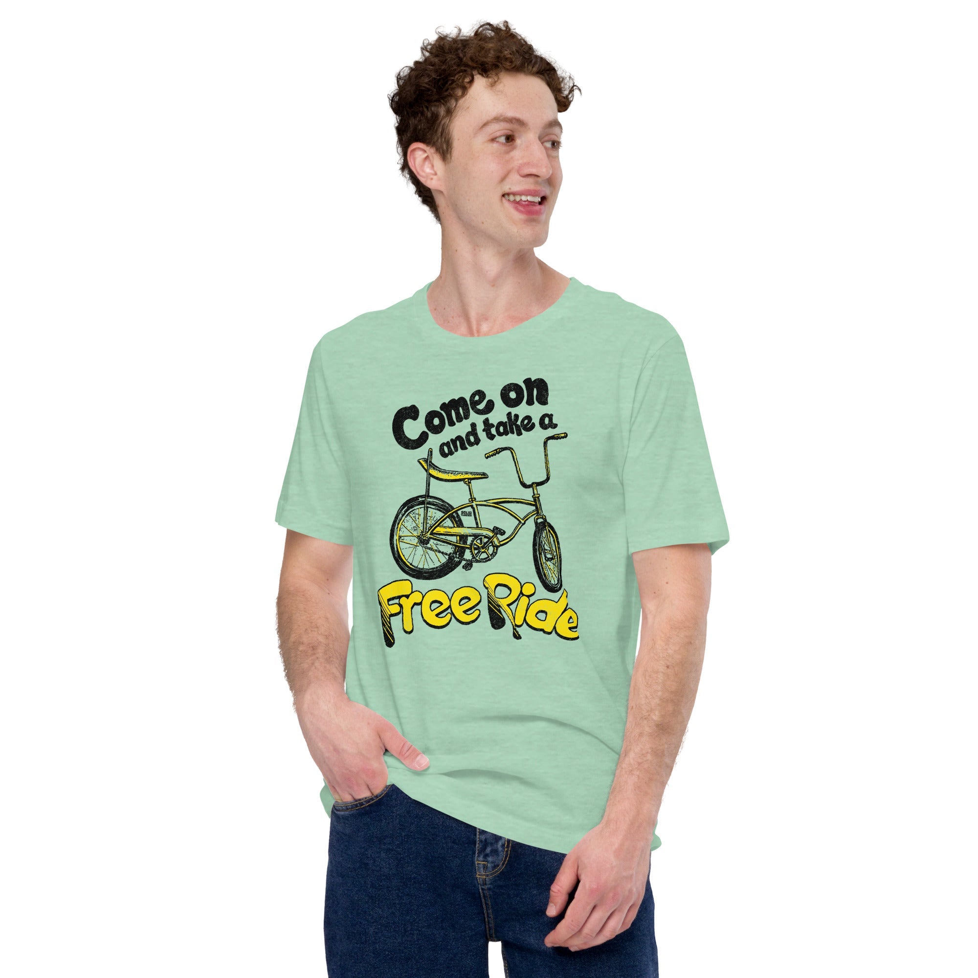 Men's Come On And Take A Free Ride Vintage Soft Style T-Shirt | Funny Bicycle Tee | Solid Threads