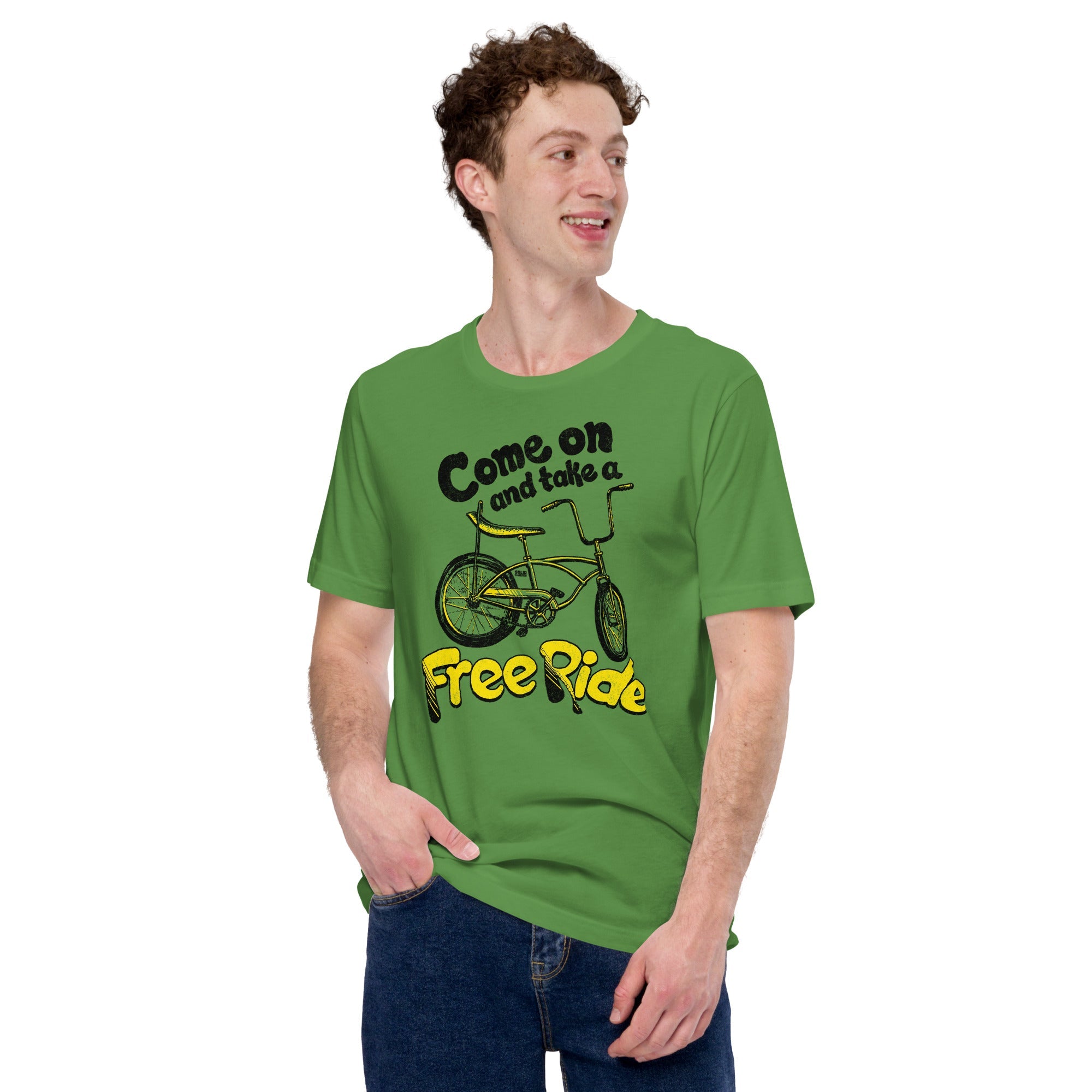 Men's Come On And Take A Free Ride Vintage Soft Style T-Shirt | Funny Bicycle Tee | Solid Threads