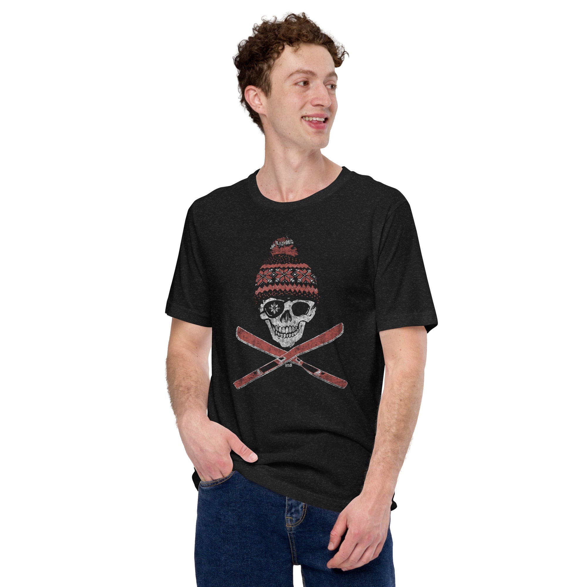 Men's Ski Skull Cool Soft Style T-Shirt | Vintage Winter Mountains Tee | Solid Threads