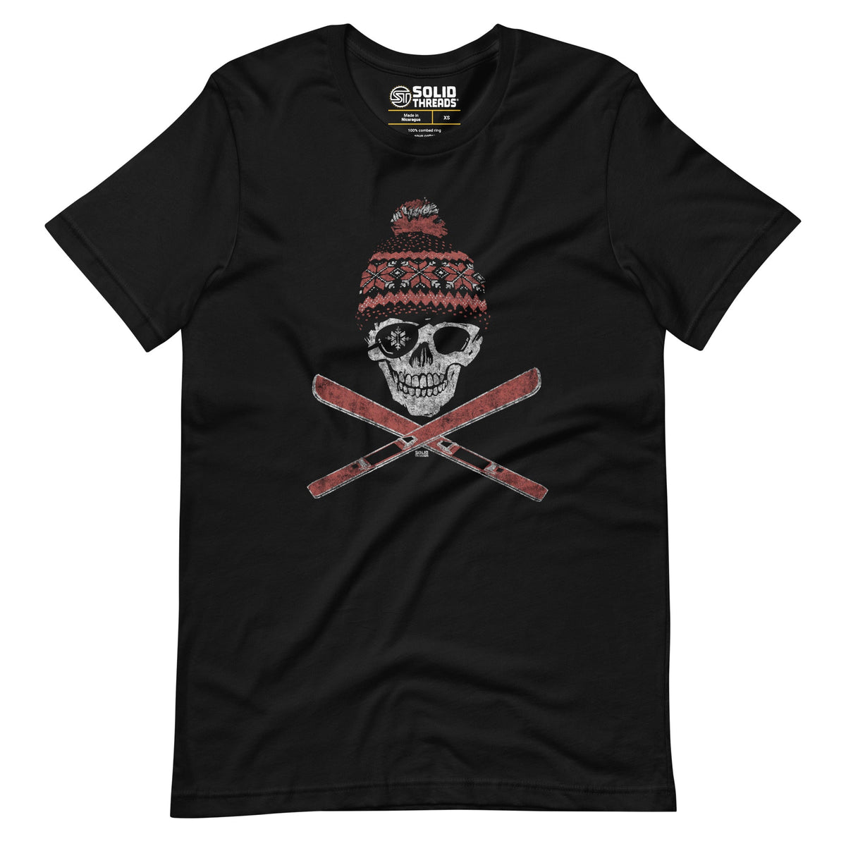 Men&#39;s Ski Skull Cool Soft Style T-Shirt | Vintage Winter Mountains Tee | Solid Threads