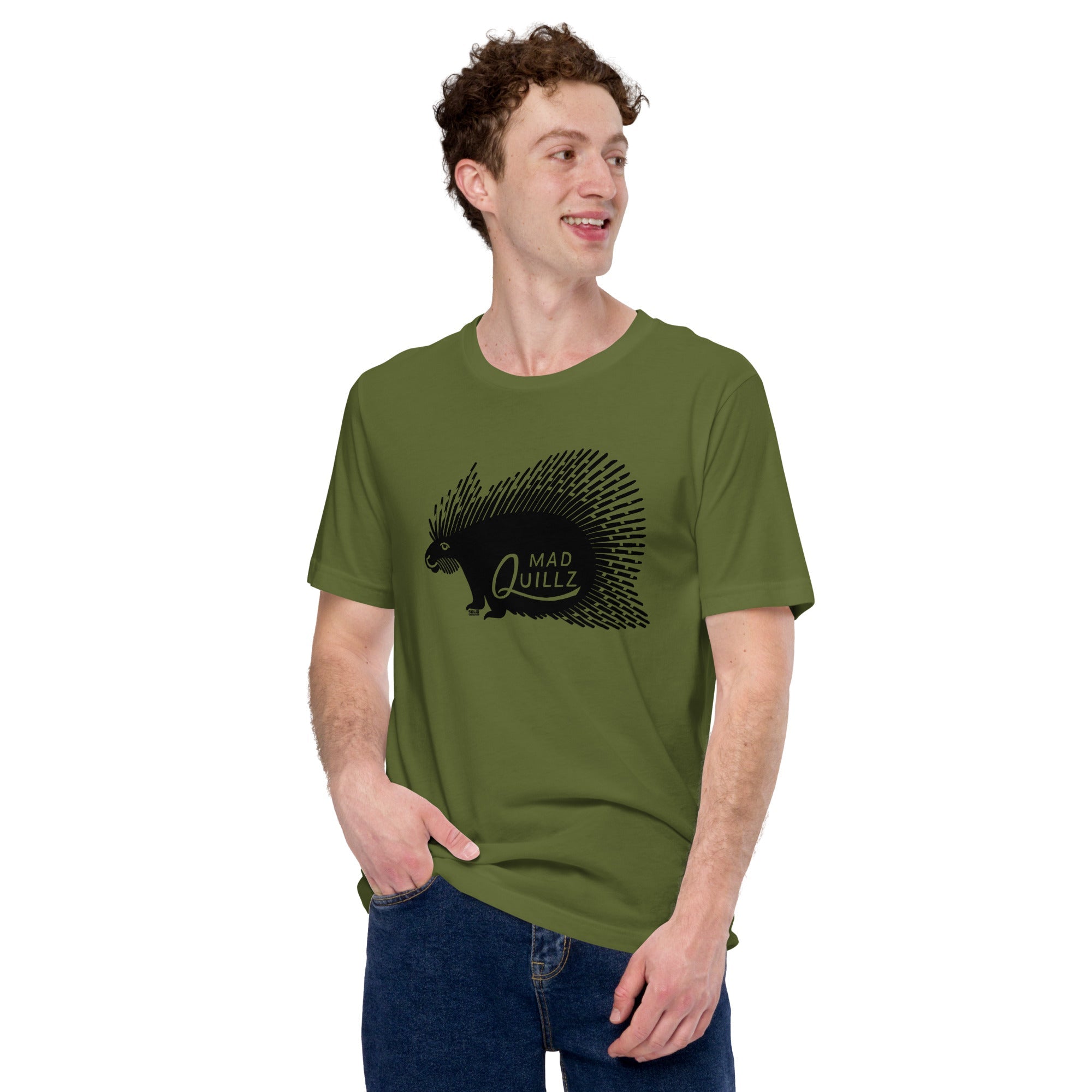 Men's Mad Quillz Vintage T-shirt | Funny Porcupine Soft Style Tee On Model| Solid Threads