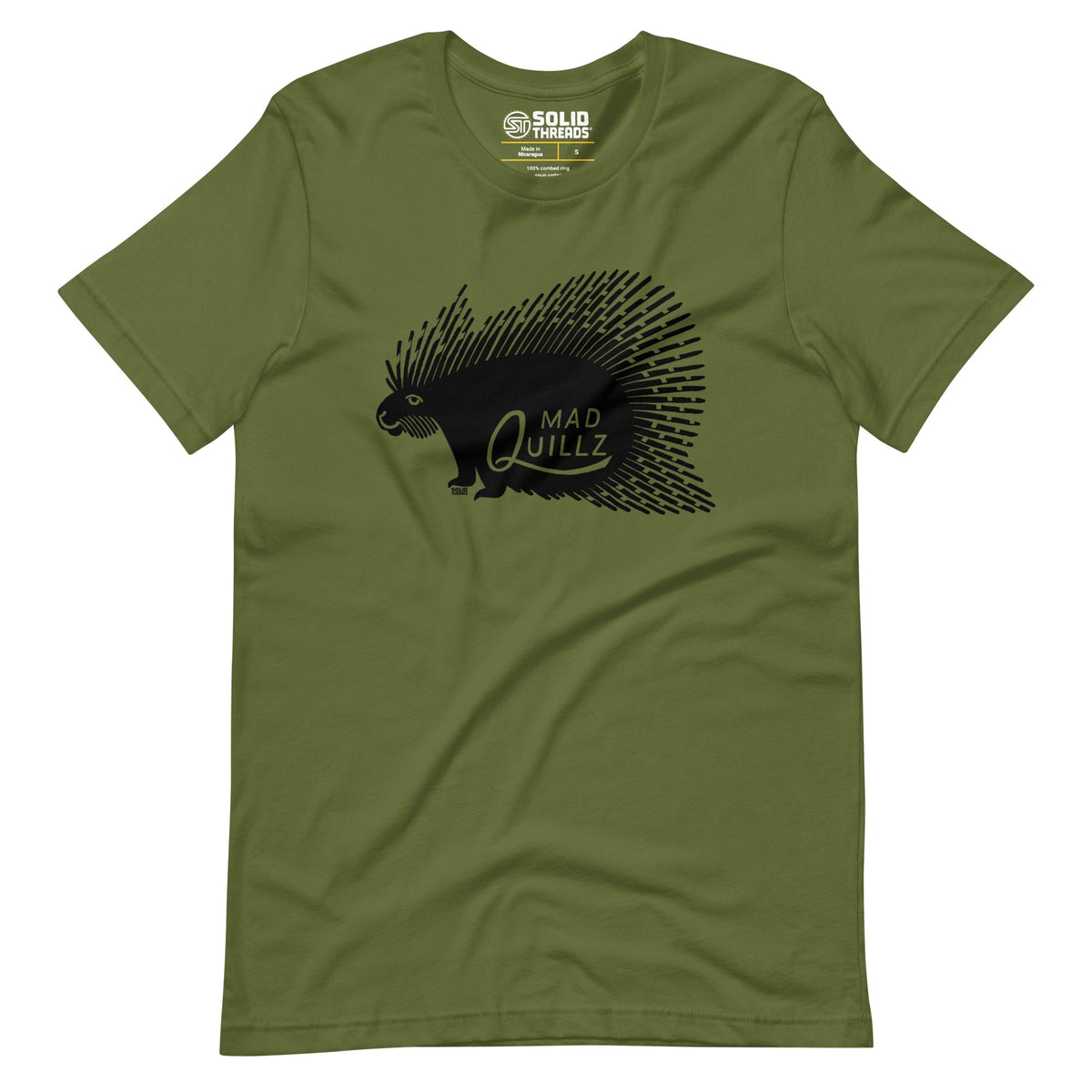 Men&#39;s Mad Quillz Retro T-shirt | Funny Porcupine Soft Style Tee | Solid Threads