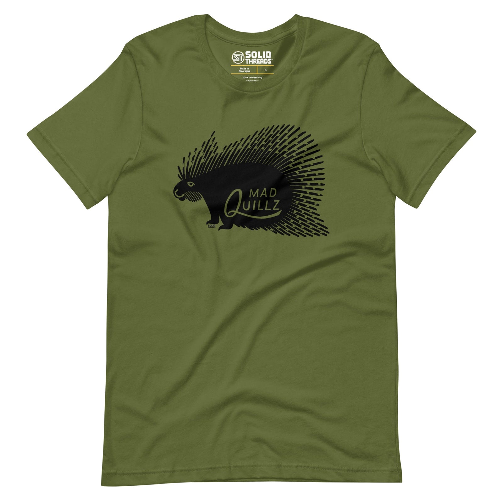 Men's Mad Quillz Retro T-shirt | Funny Porcupine Soft Style Tee | Solid Threads