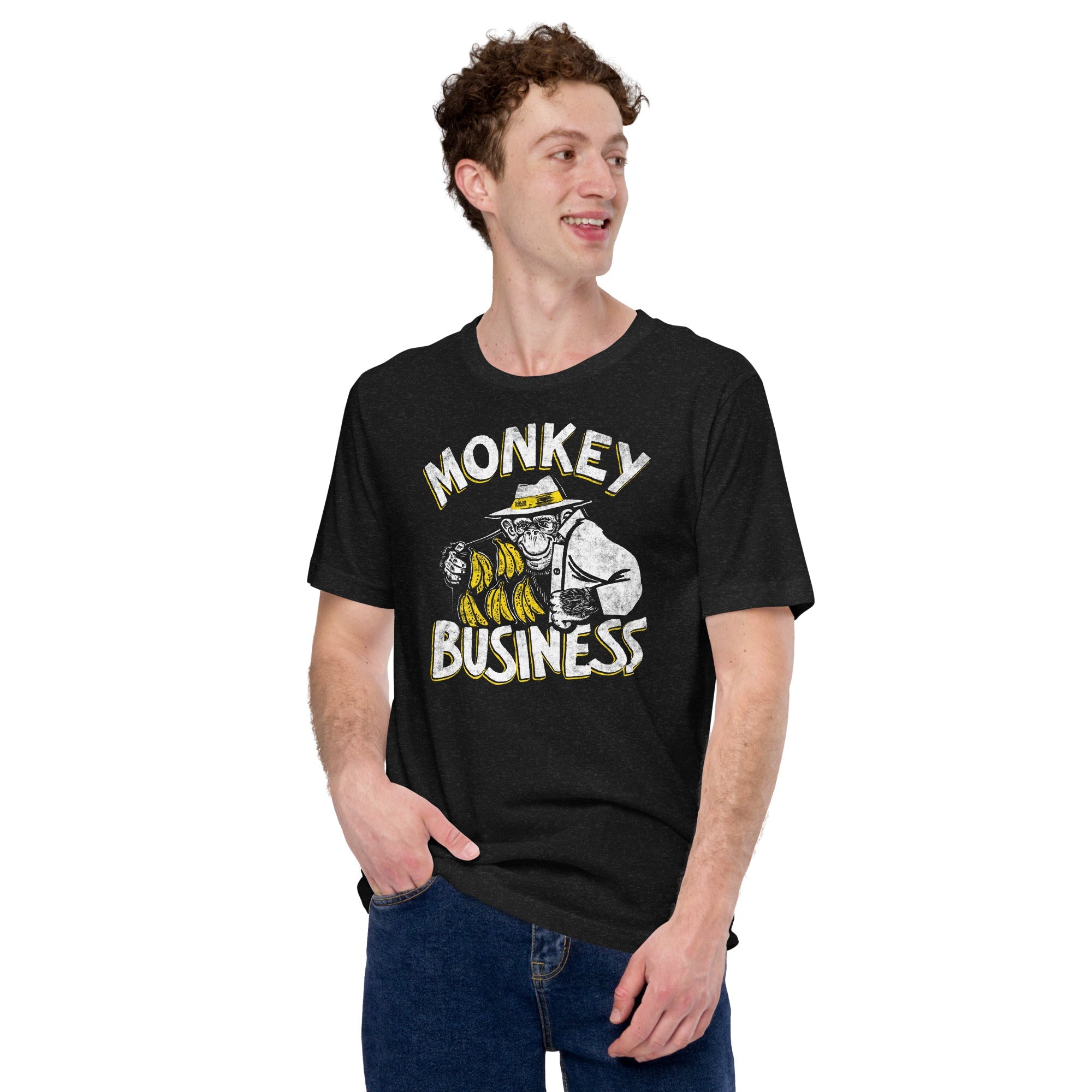 Men's Monkey Business Vintage Soft Style T-Shirt | Funny Animal Pun Tee | Solid Threads