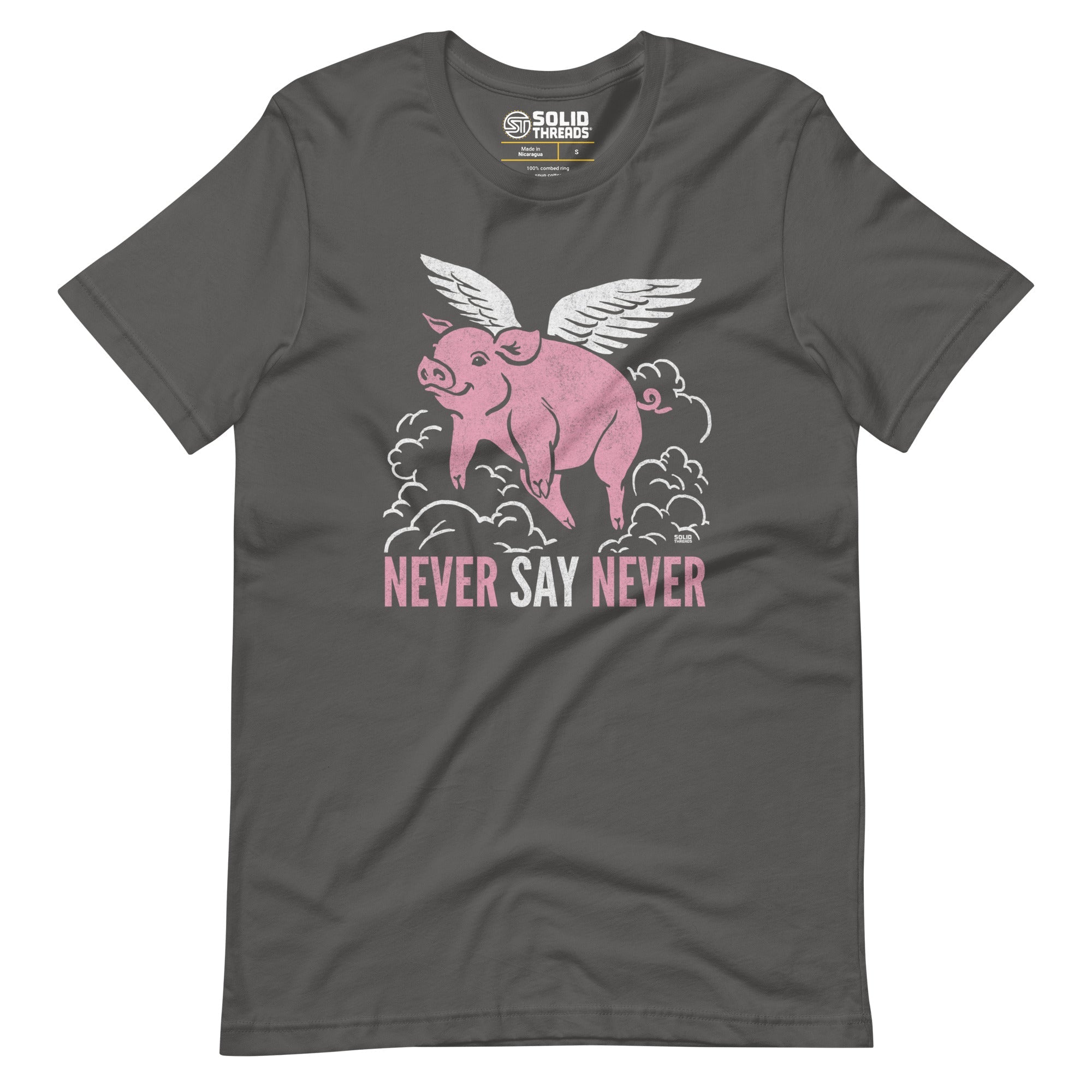 Men's Never Say Never Funny Soft Style T-Shirt | Vintage Optimism Tee | Solid Threads