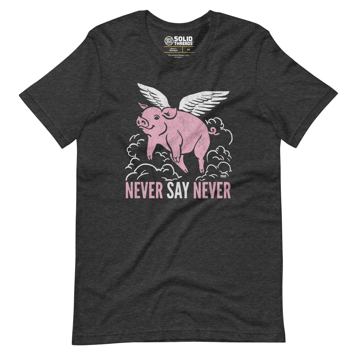 Men&#39;s Never Say Never Funny Soft Style T-Shirt | Vintage Optimism Tee | Solid Threads