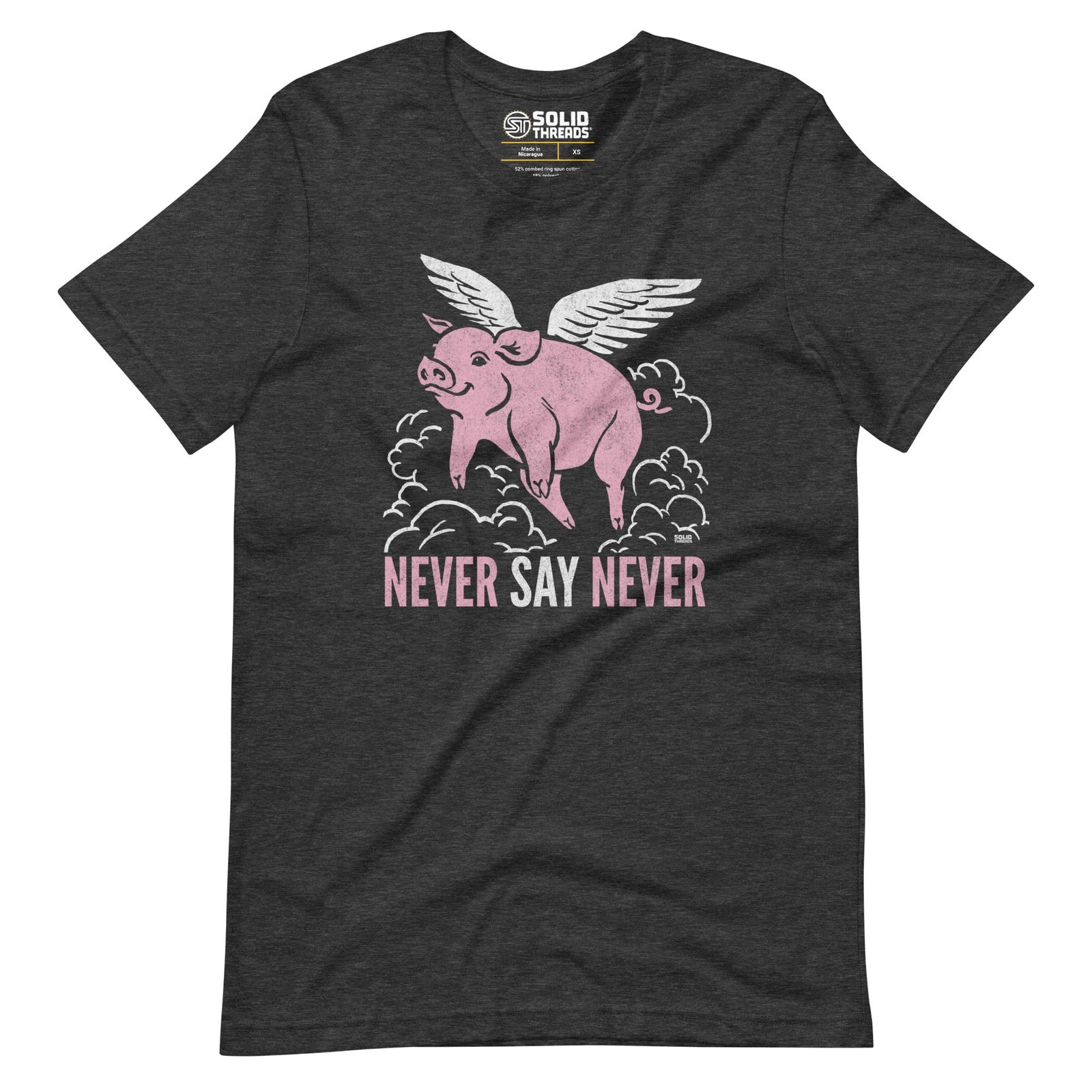 Men's Never Say Never Funny Soft Style T-Shirt | Vintage Optimism Tee | Solid Threads