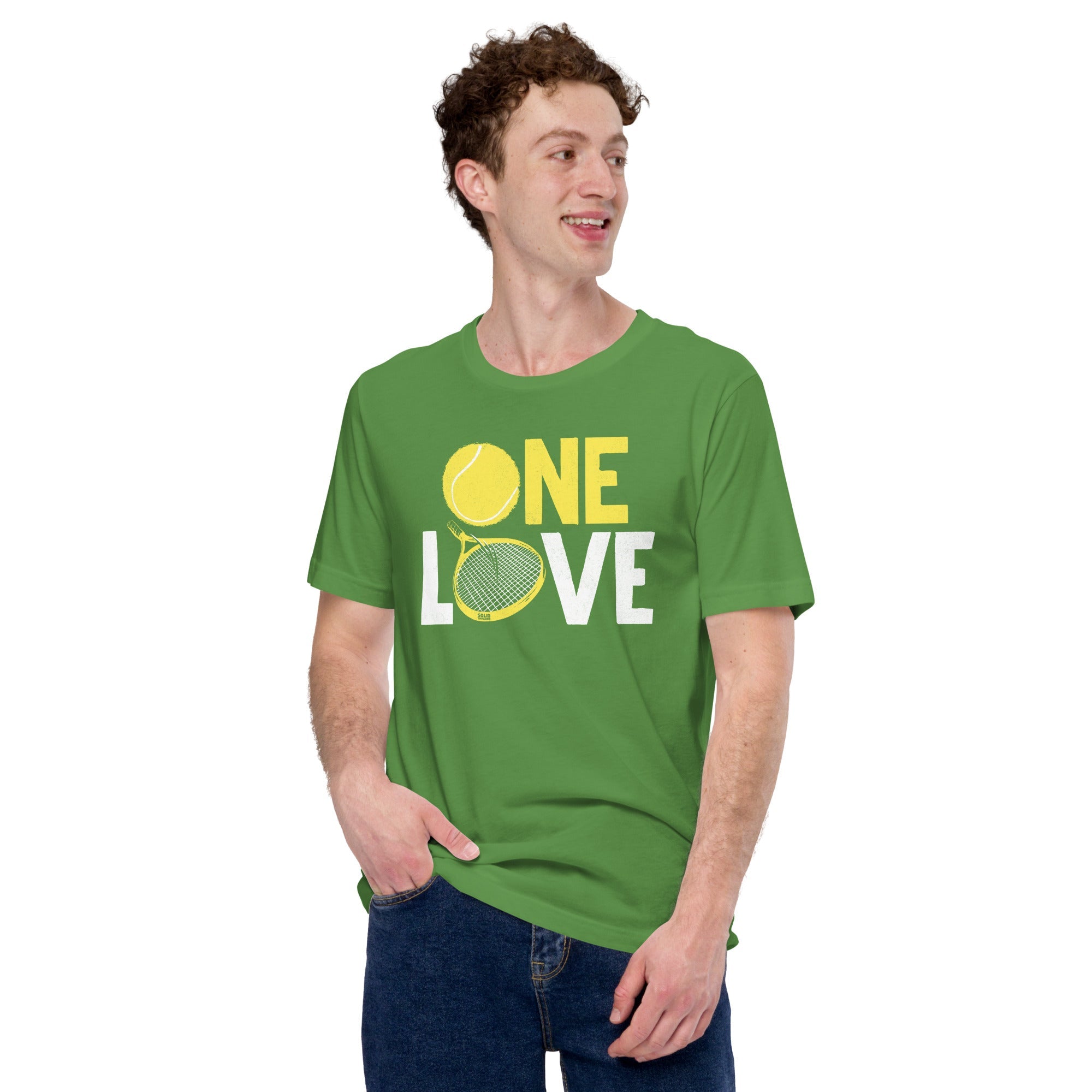 One Love Vintage Retro Soft Style T-Shirt | Funny Tennis Tee on Model | Solid Threads