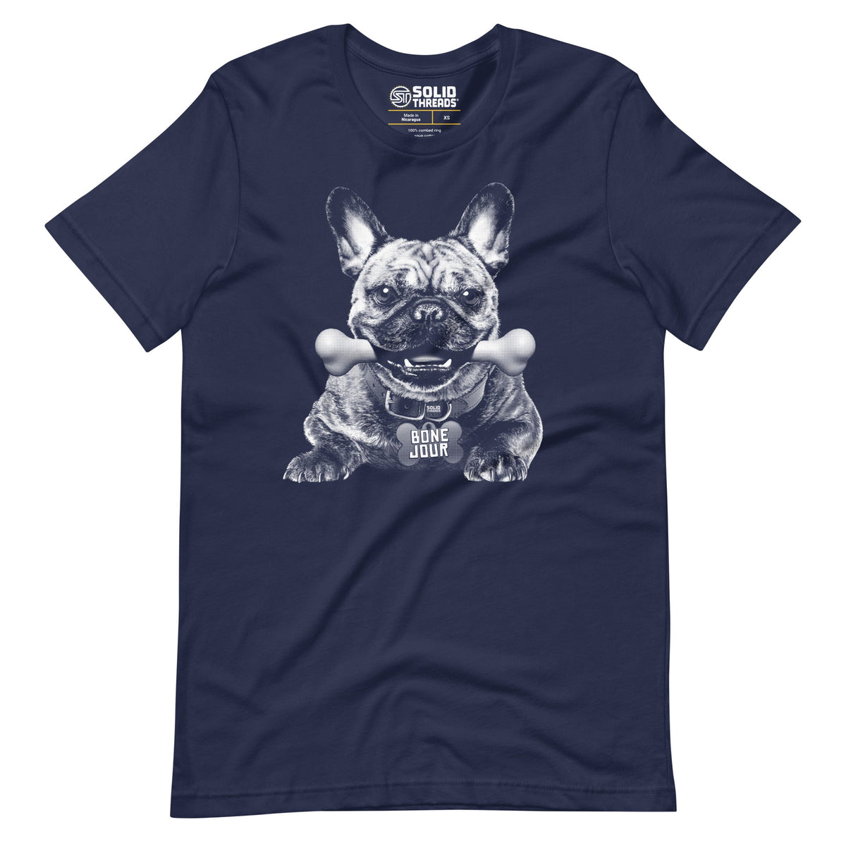 Men&#39;s Bone Jour Vintage Soft Style T-Shirt | Funny Dog Lover Tee | Solid Threads