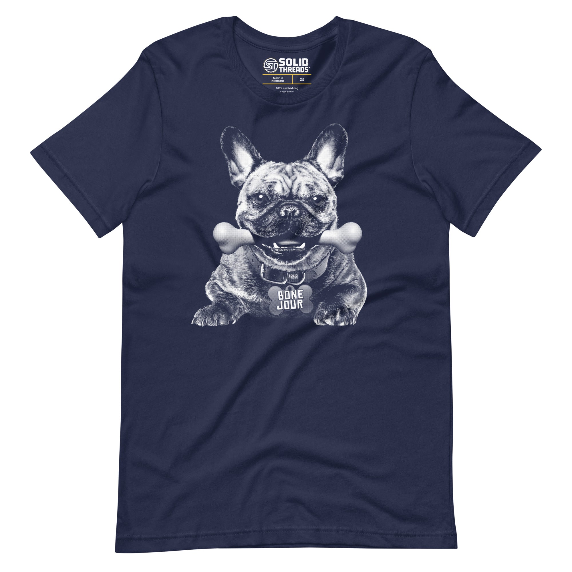 Men's Bone Jour Vintage Soft Style T-Shirt | Funny Dog Lover Tee | Solid Threads