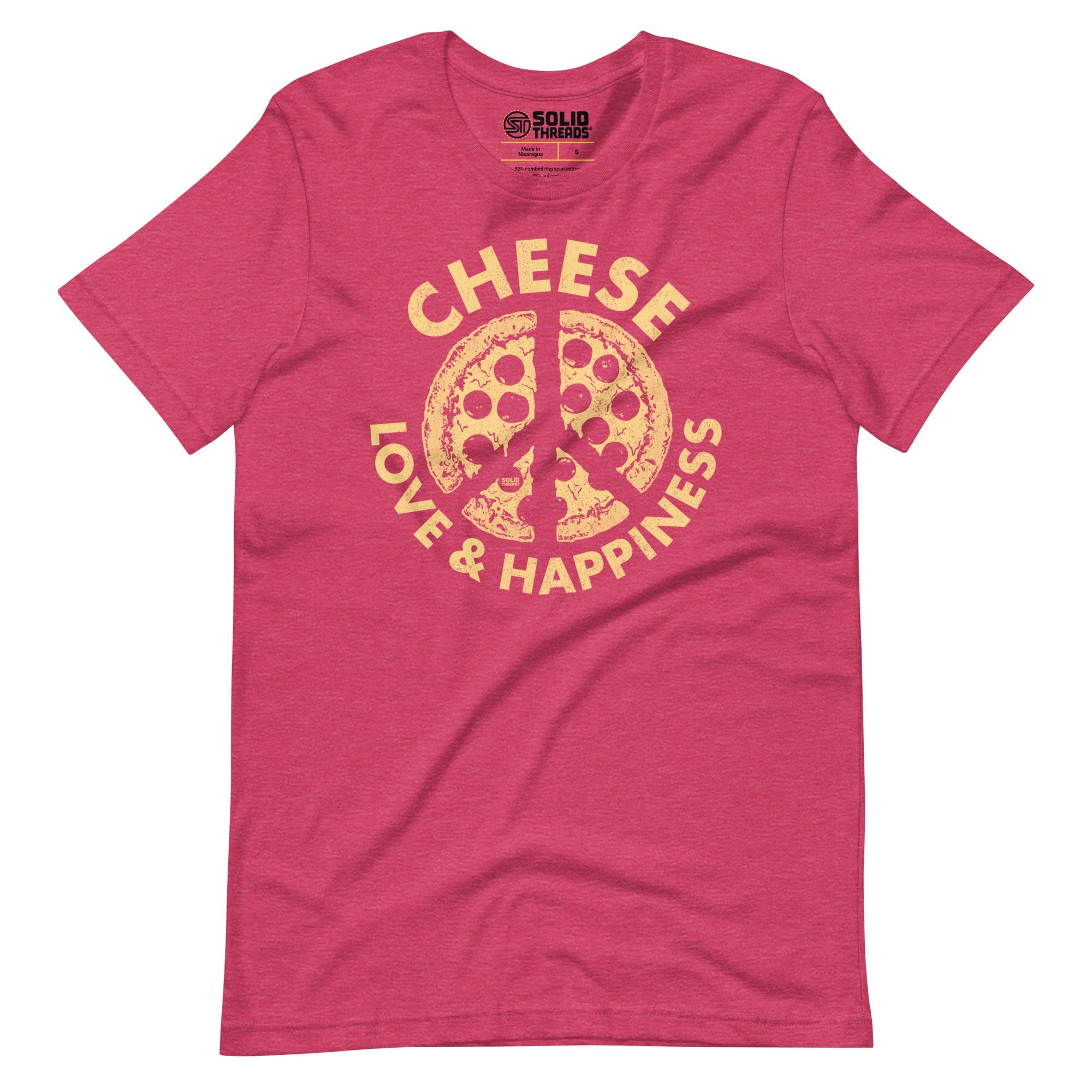 Men's Cheese Love & Happiness Funny Soft Style T-Shirt | Vintage Pizza Tee | Solid Threads