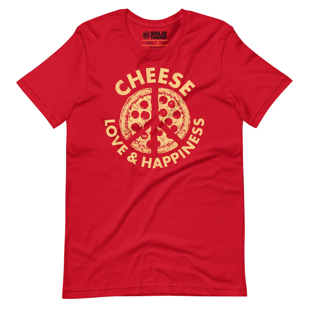 Men&#39;s Cheese Love &amp; Happiness Funny Soft Style T-Shirt | Vintage Pizza Tee | Solid Threads