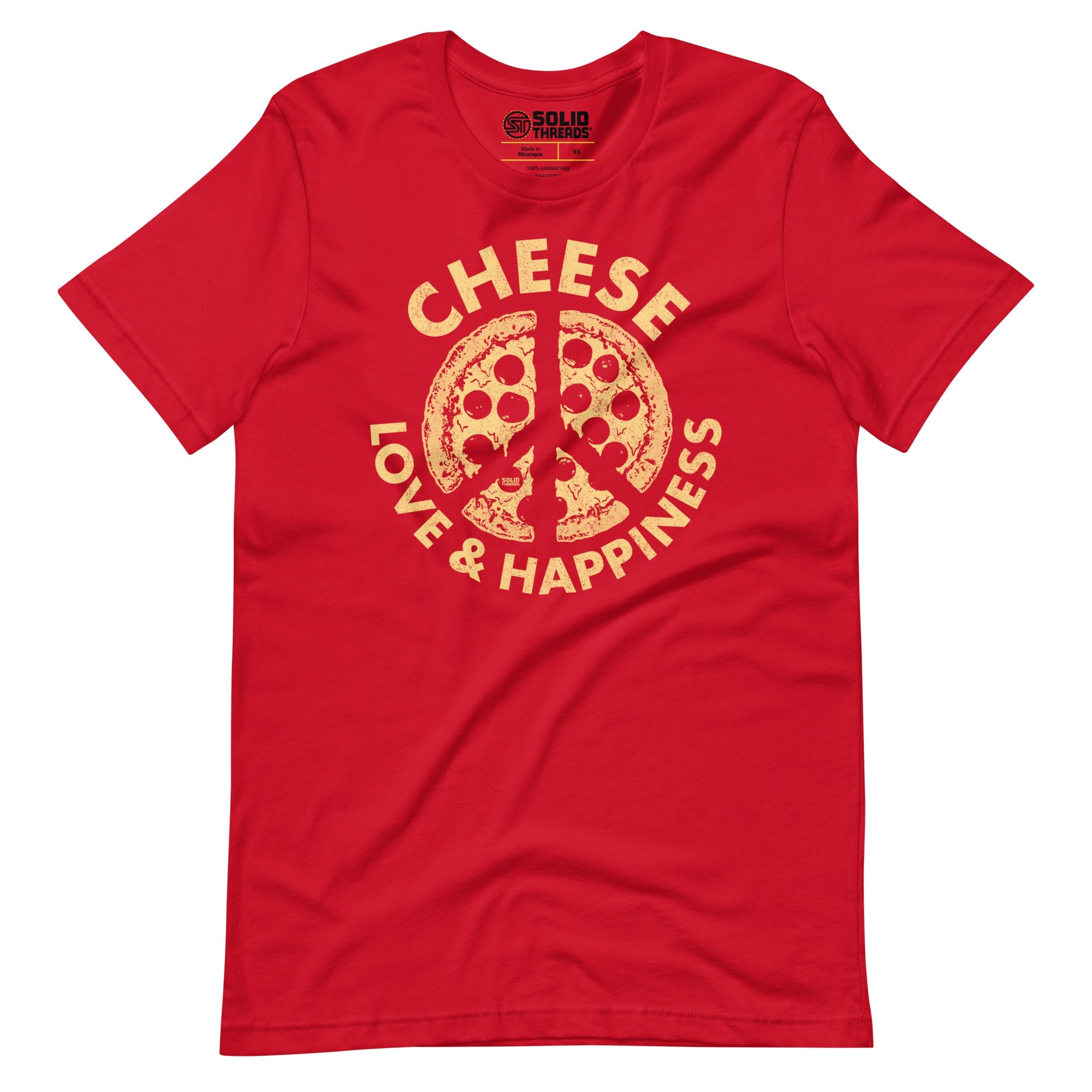 Men's Cheese Love & Happiness Funny Soft Style T-Shirt | Vintage Pizza Tee | Solid Threads