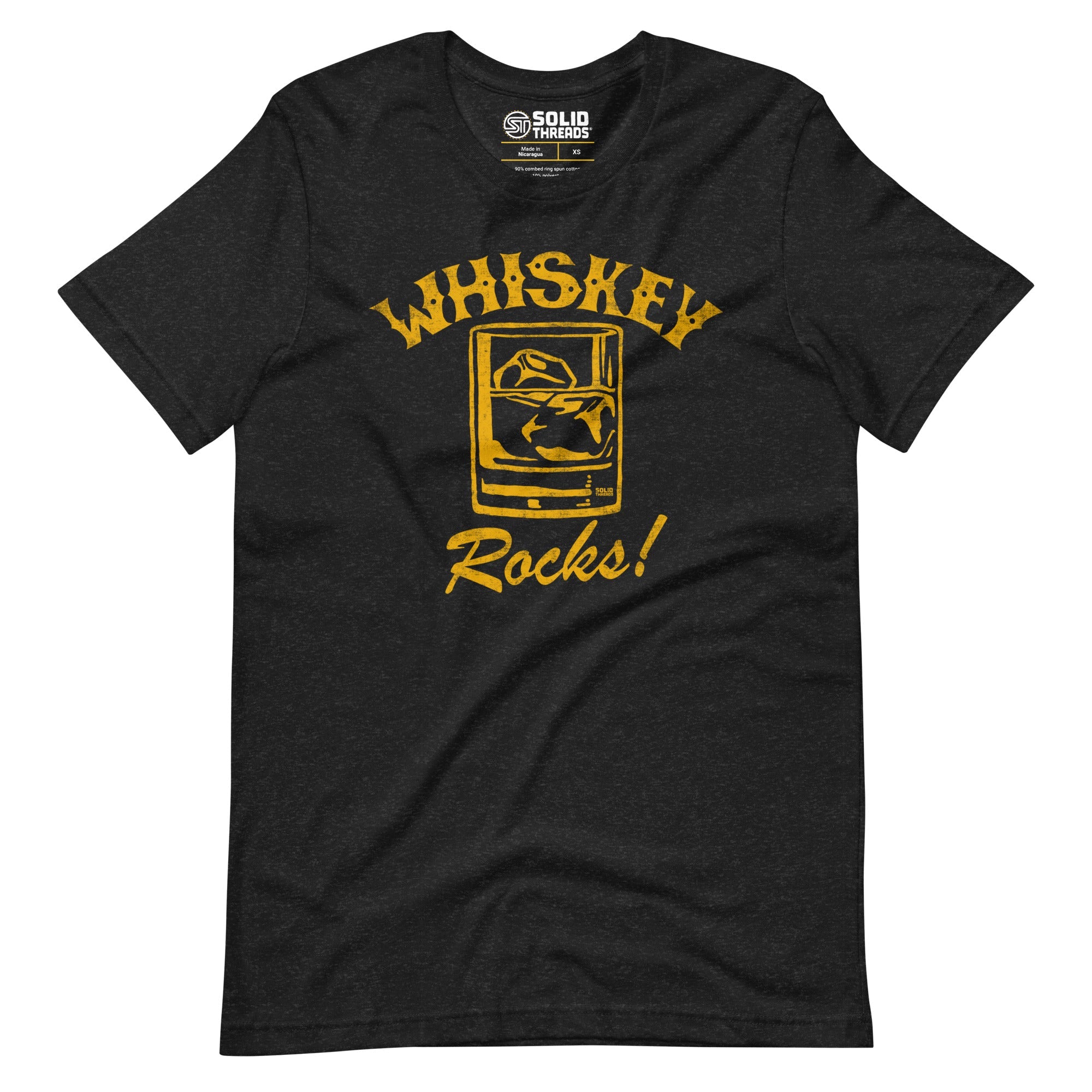 Men's Whiskey Rocks Vintage Soft Style T-Shirt | Funny Drinking Tee | Solid Threads