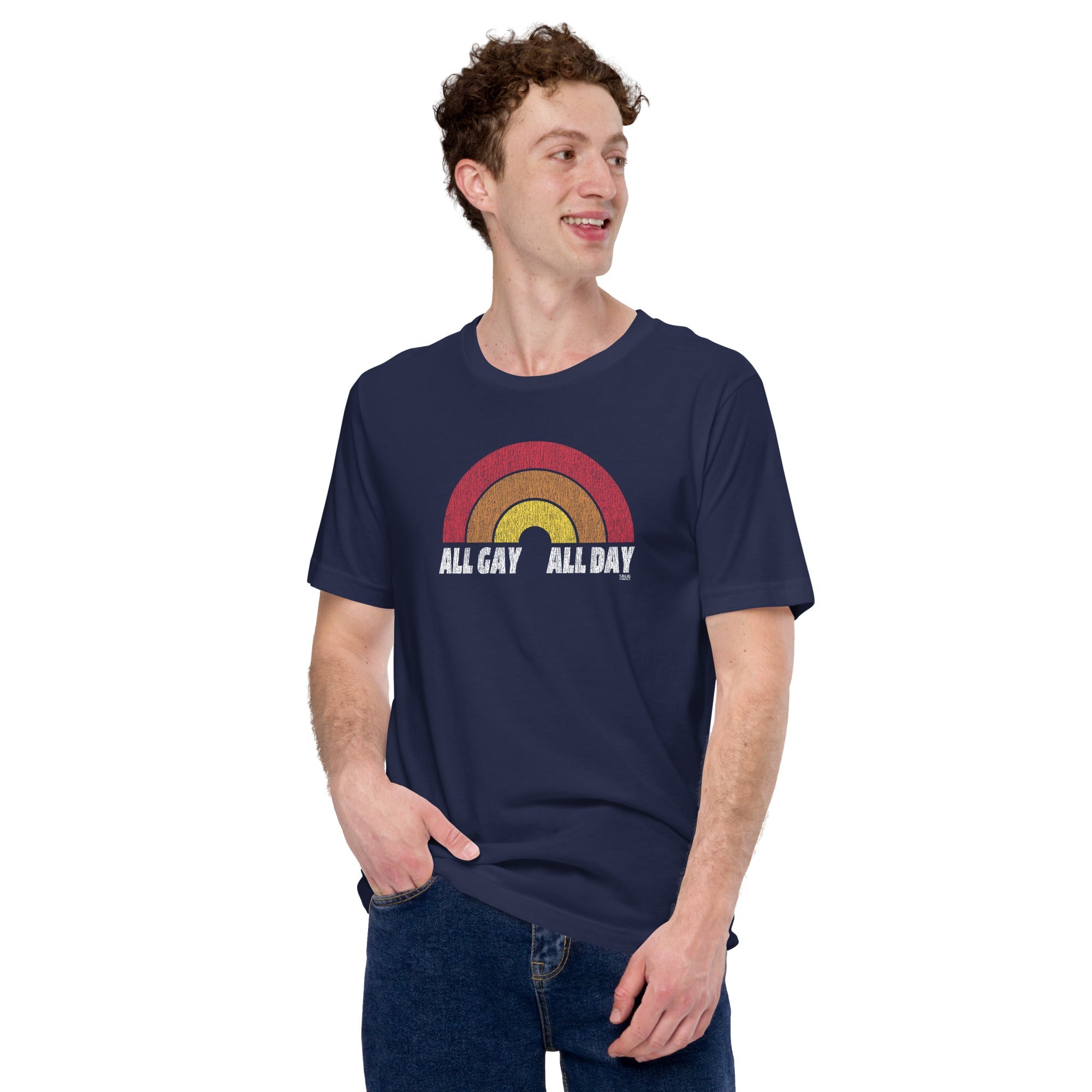 Men's All Gay All Day Vintage Soft Style T-Shirt | Retro Pride Tee | Solid Threads