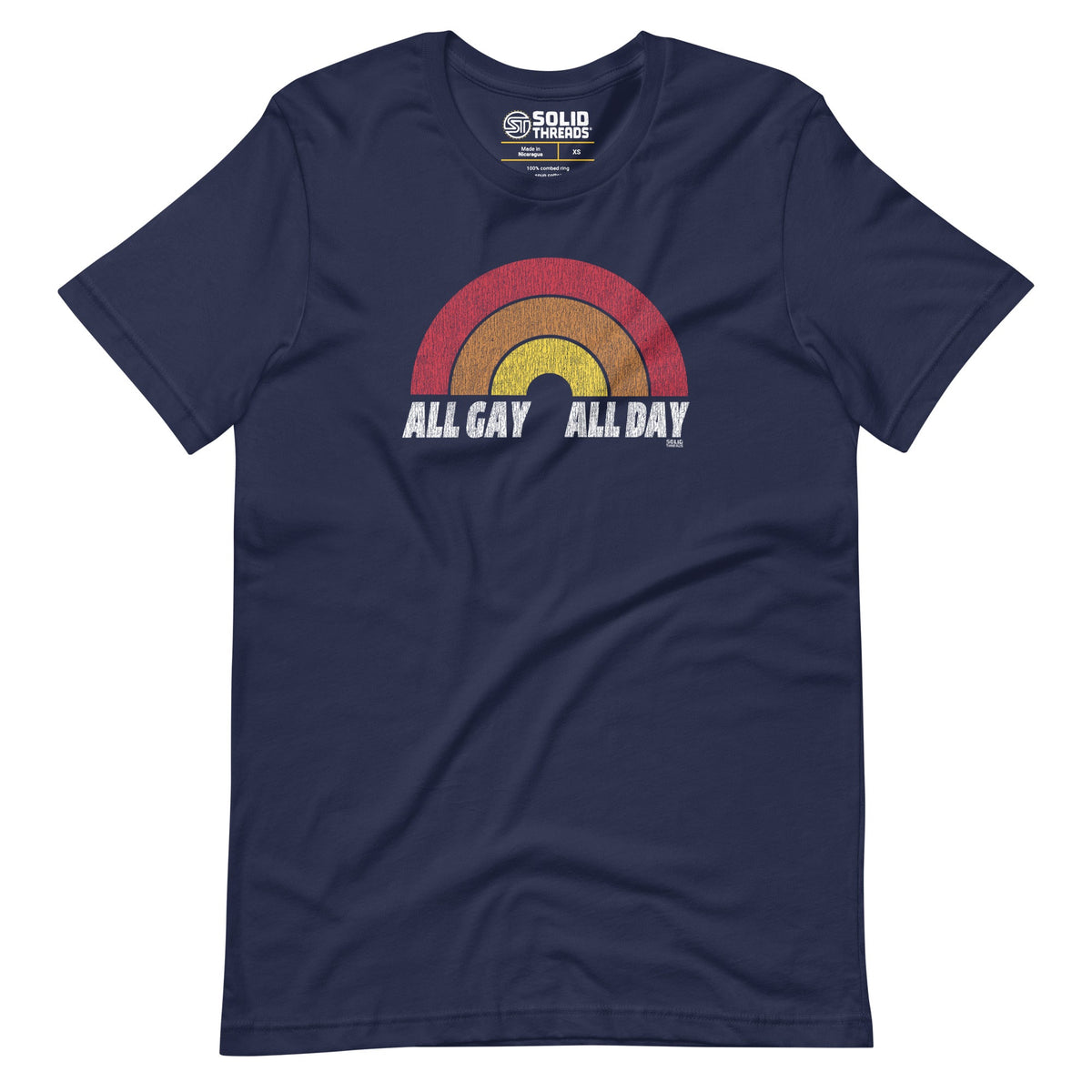 Men&#39;s All Gay All Day Vintage Soft Style T-Shirt | Retro Pride Tee | Solid Threads