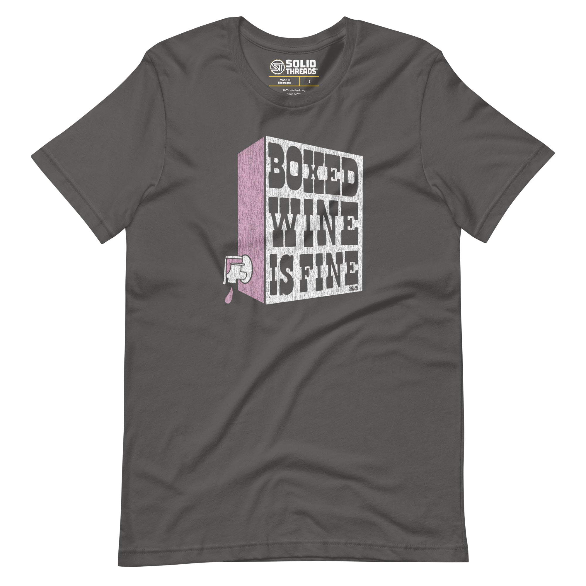 Men's Boxed Wine Is Fine Cool Soft Style T-Shirt | Vintage Drinking Tee | Solid Threads