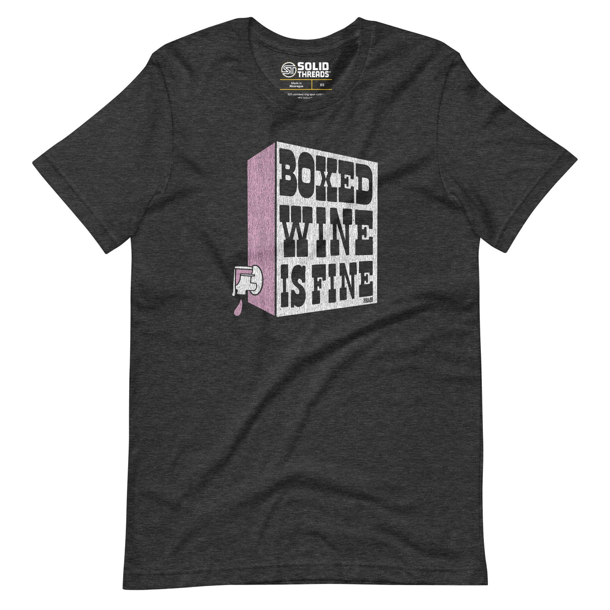 Men&#39;s Boxed Wine Is Fine Cool Soft Style T-Shirt | Vintage Drinking Tee | Solid Threads